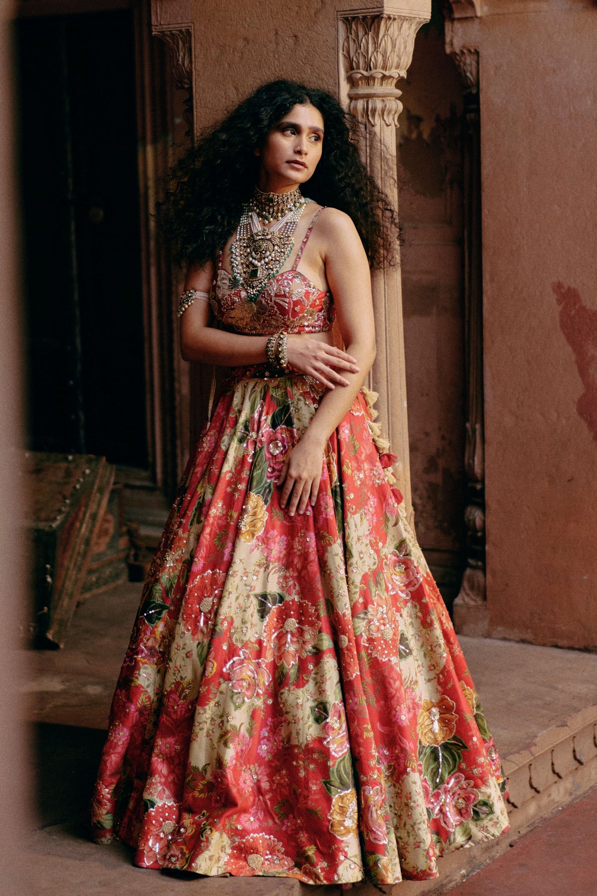 Red Map Printed Lehenga Set