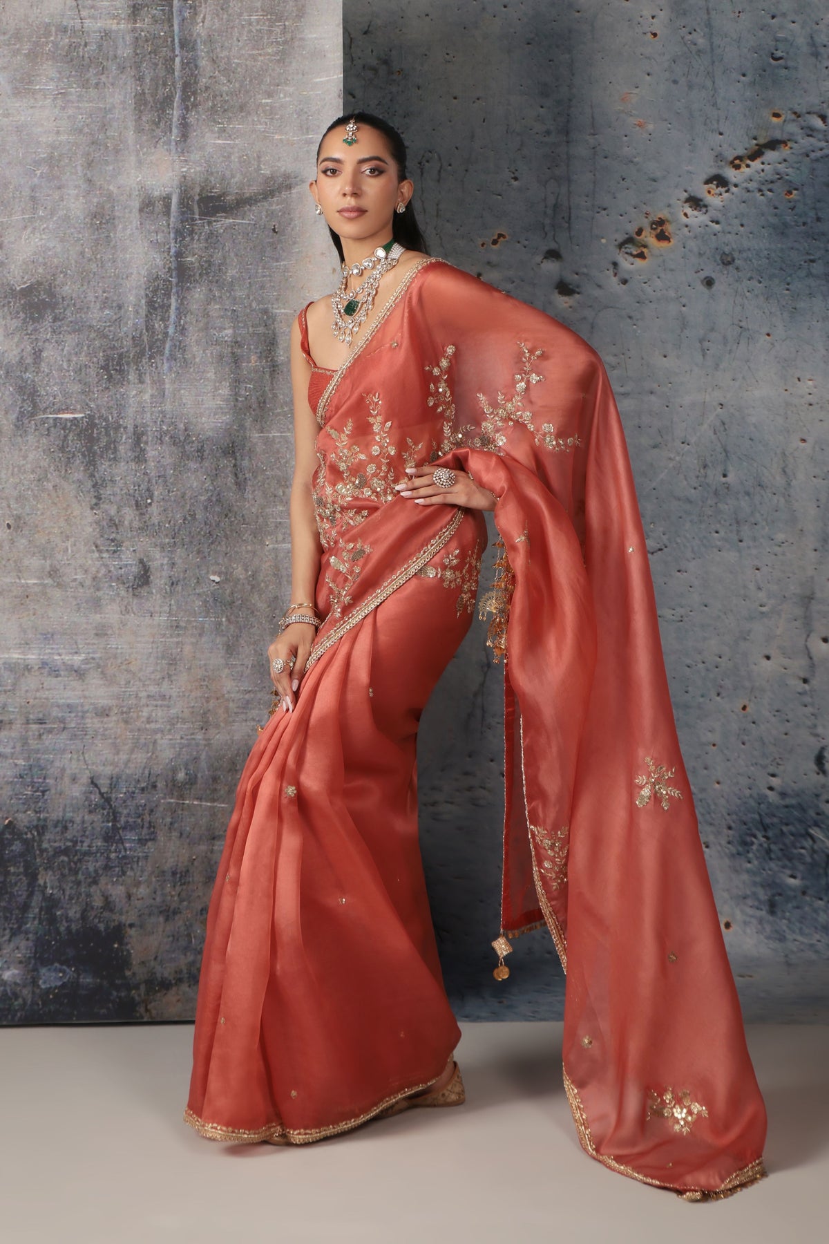 Orange Zardosi Saree Set