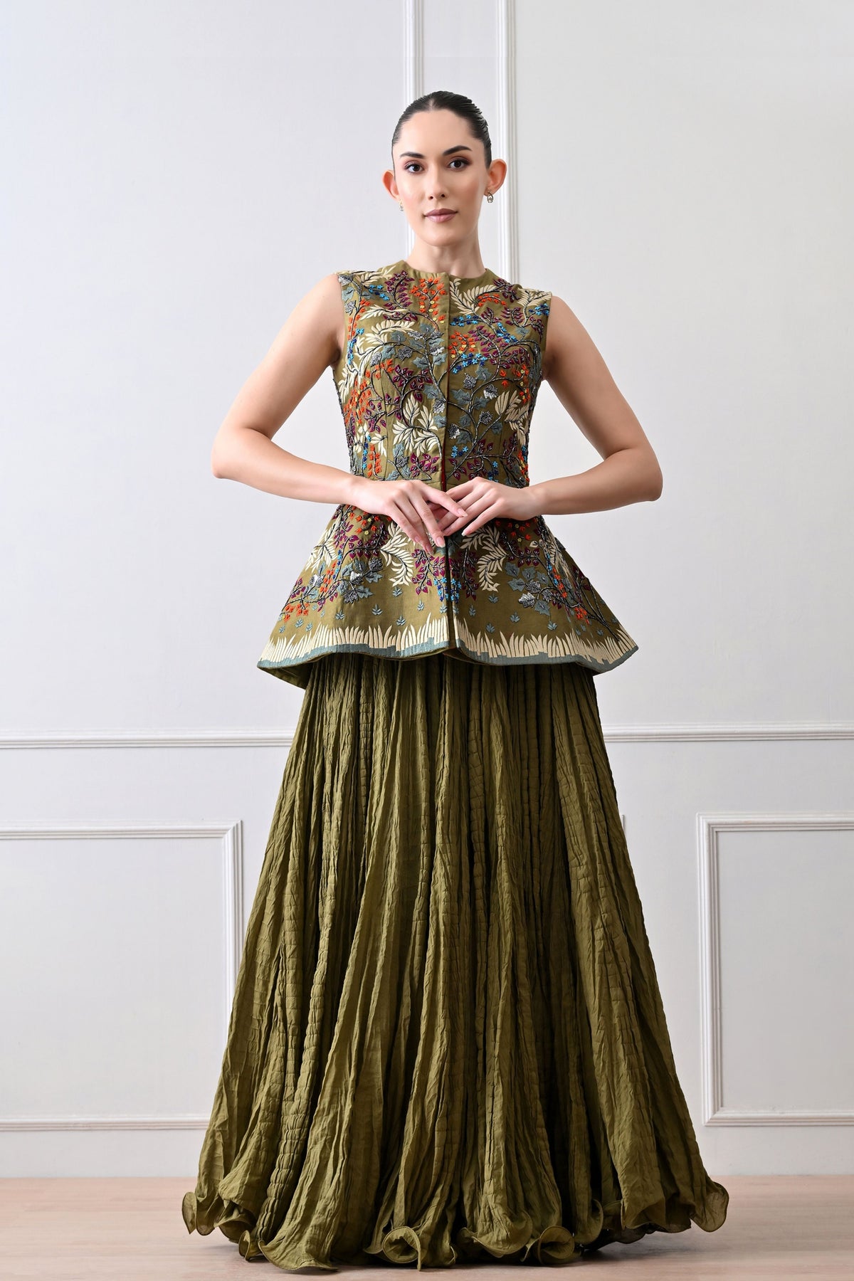 Olive Peplum Skirt Set