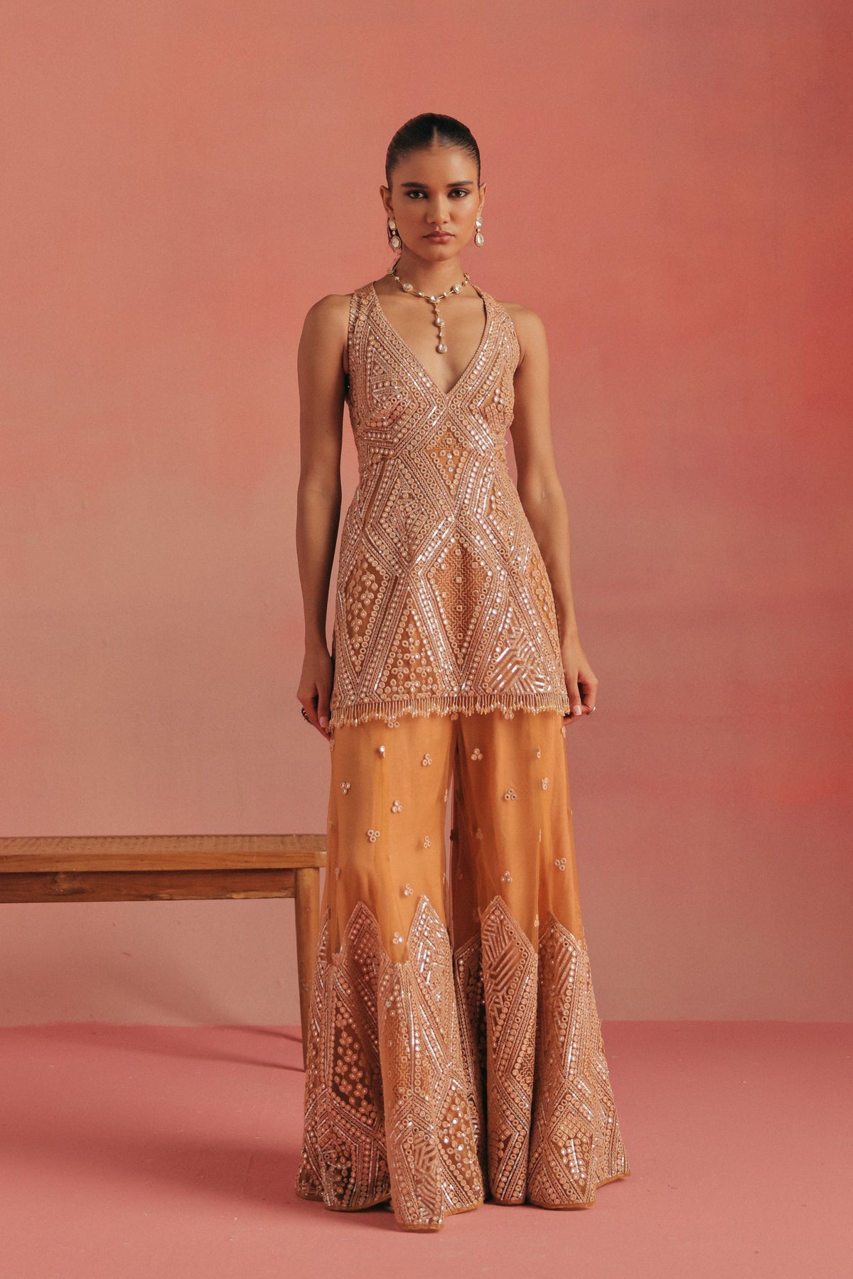 Backless Peplum Sharara Set