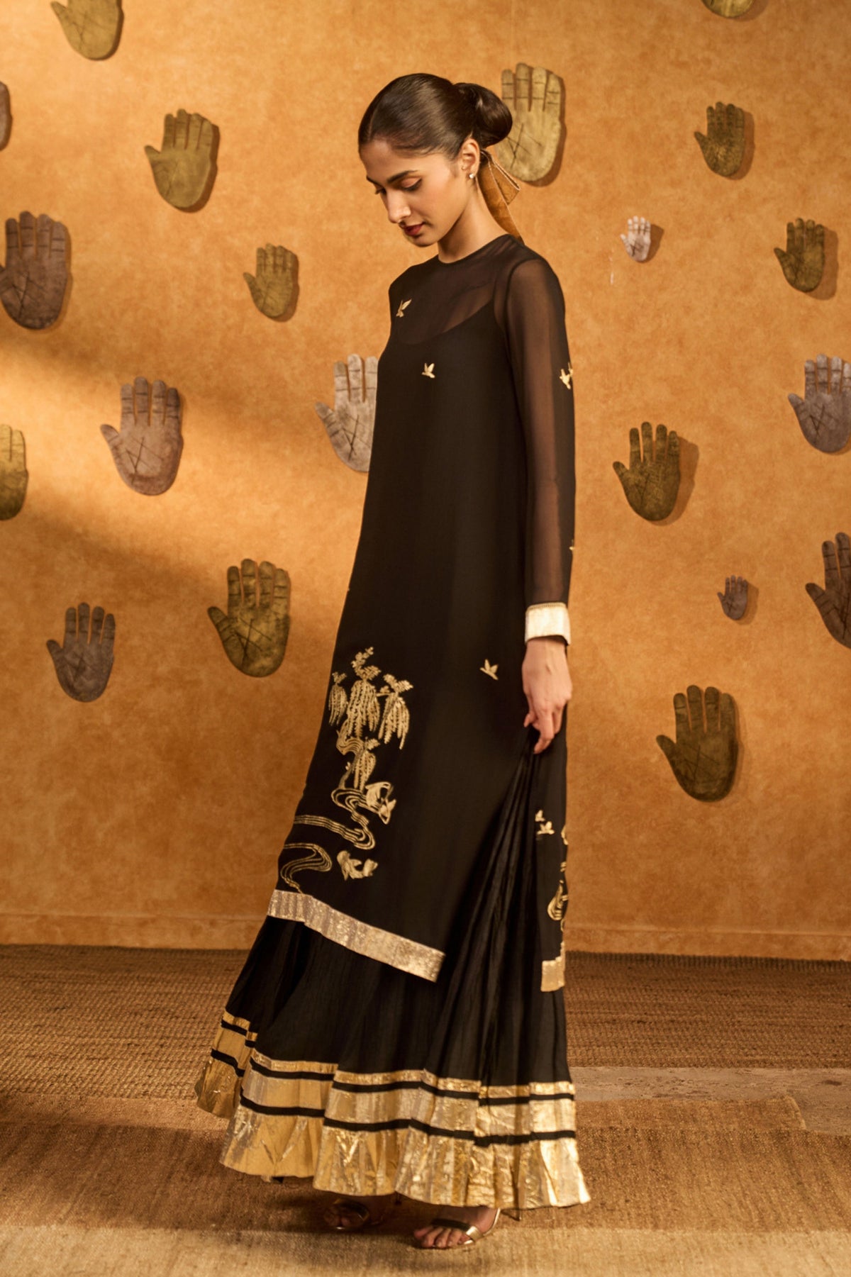 Black Bloom Anarkali Set