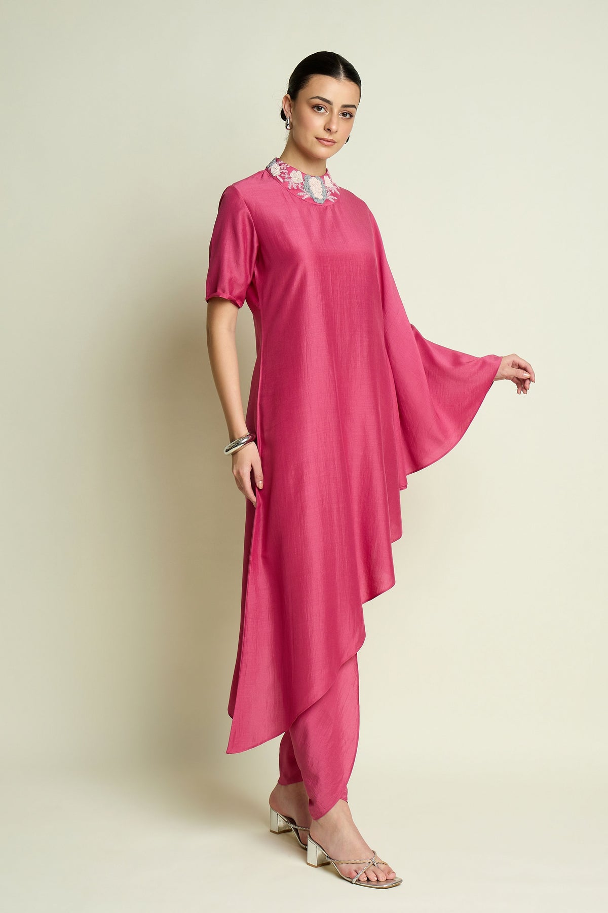 Pink Floral Draped Tunic Set