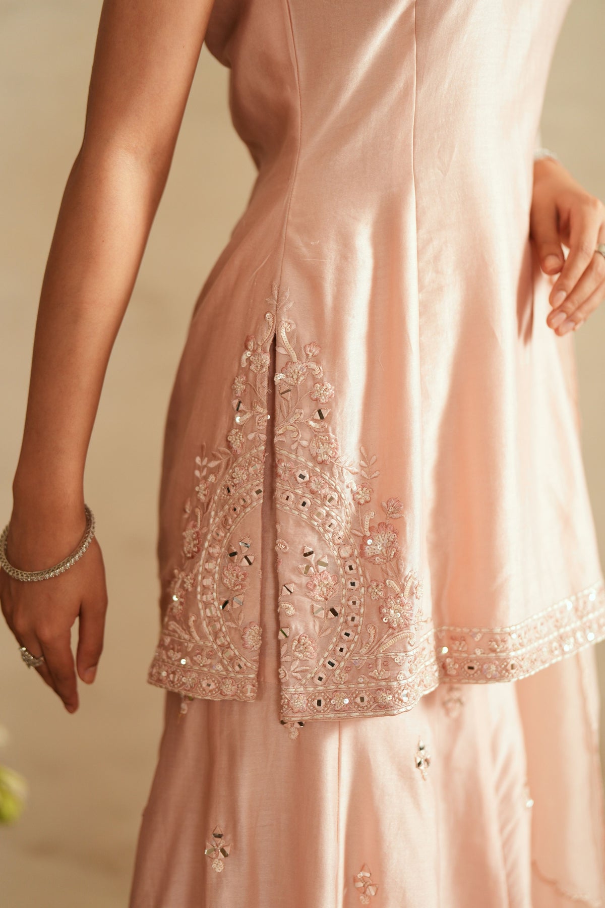 Baby Pink Princess Cut Top Sharara Set