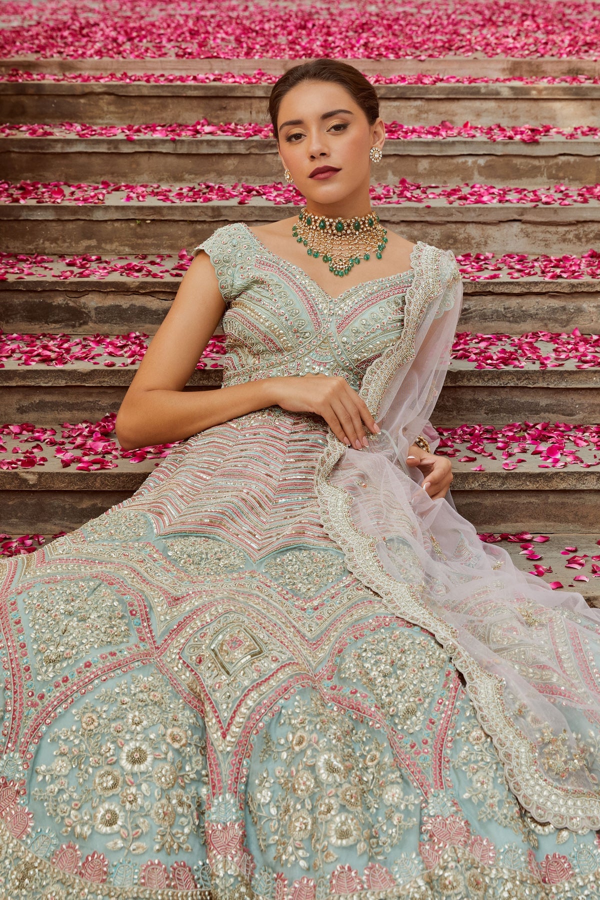Sea green embroidered lehenga set