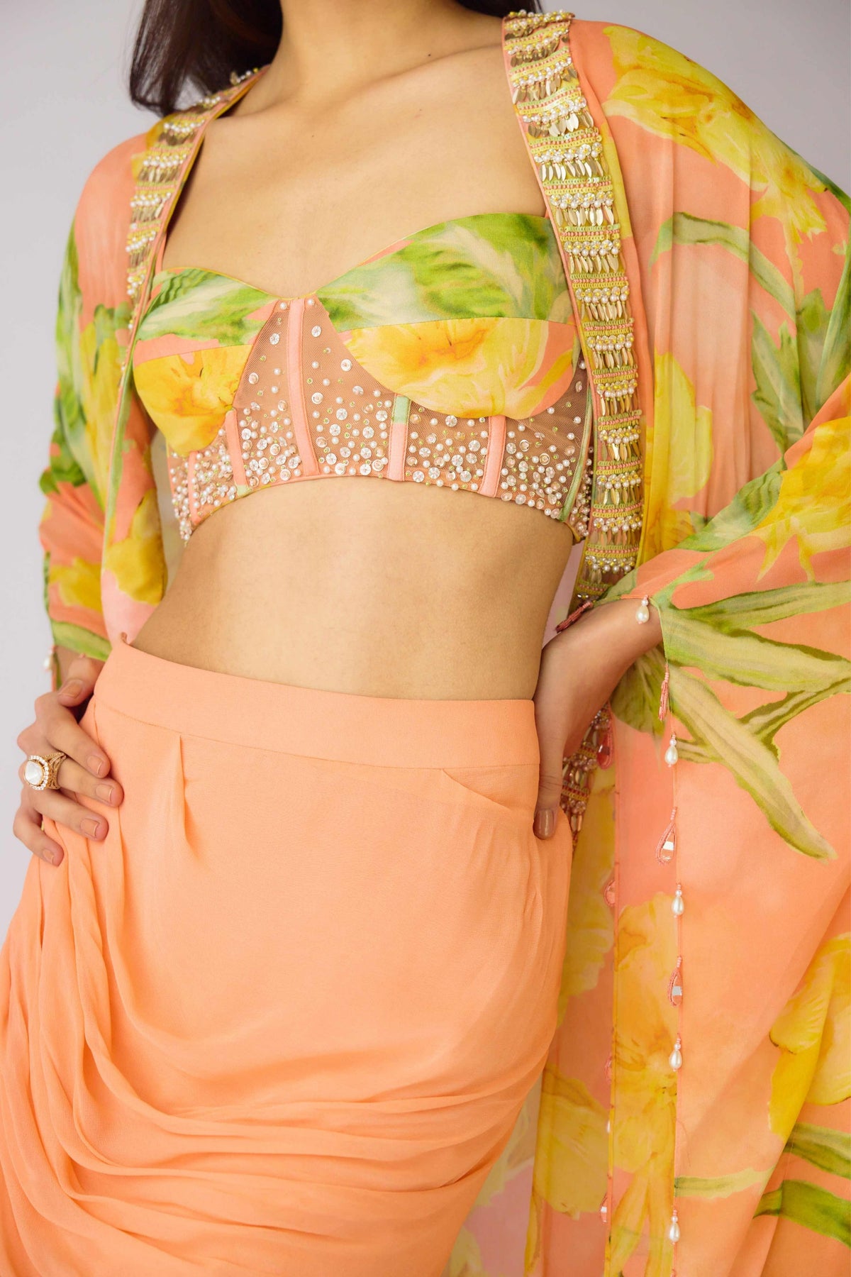 The Soft Peach Blooms Cape Set