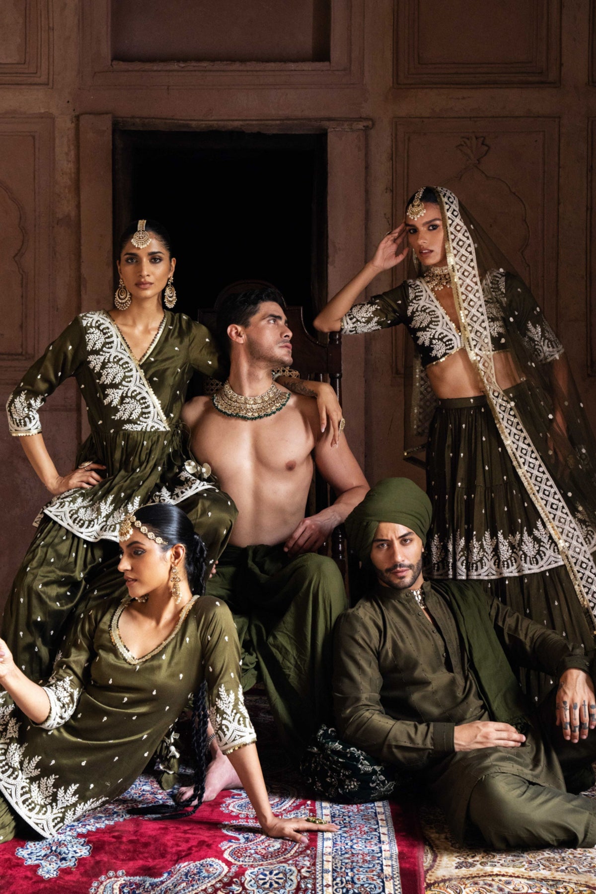 Olive Maharani Forest Lehenga Set
