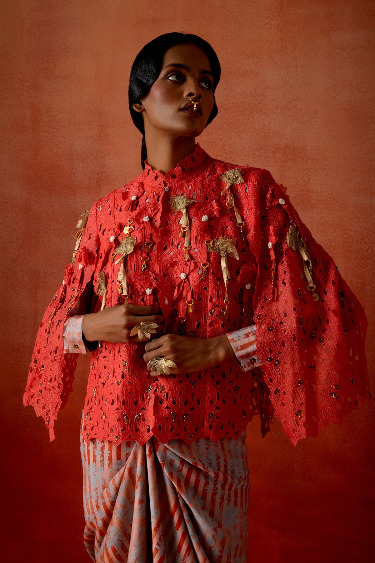 Coral Cutwork Cape Set