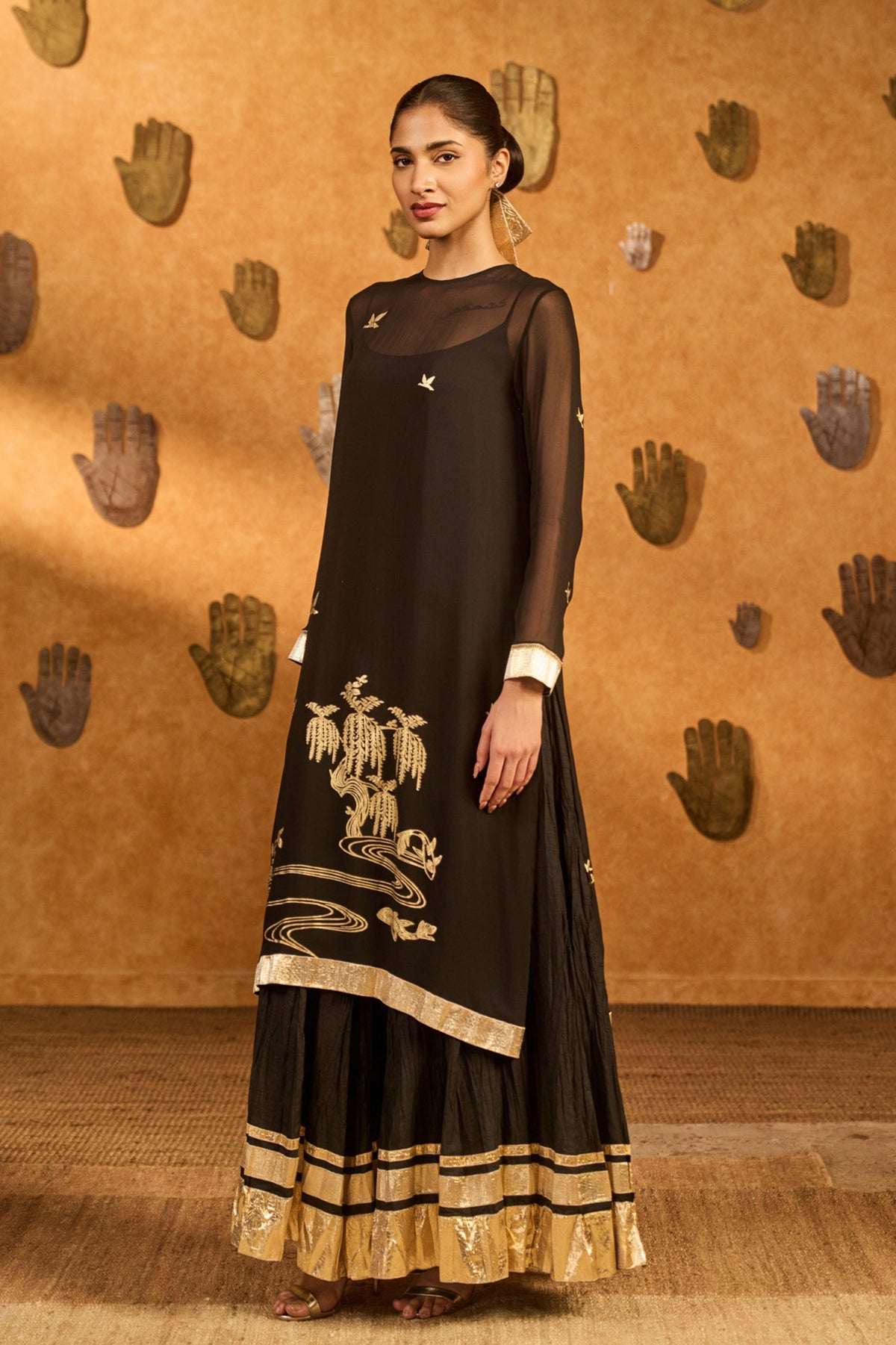 Black Bloom Anarkali Set
