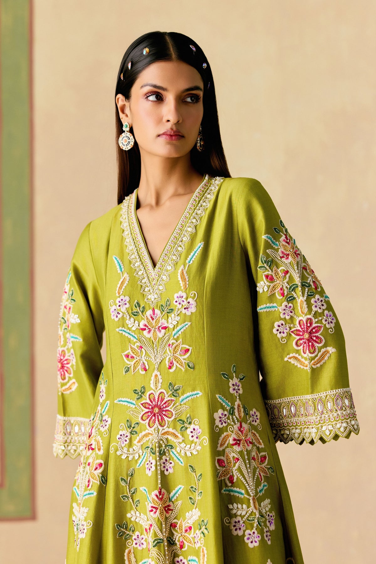 Olive Cordwork Short Kurta Set