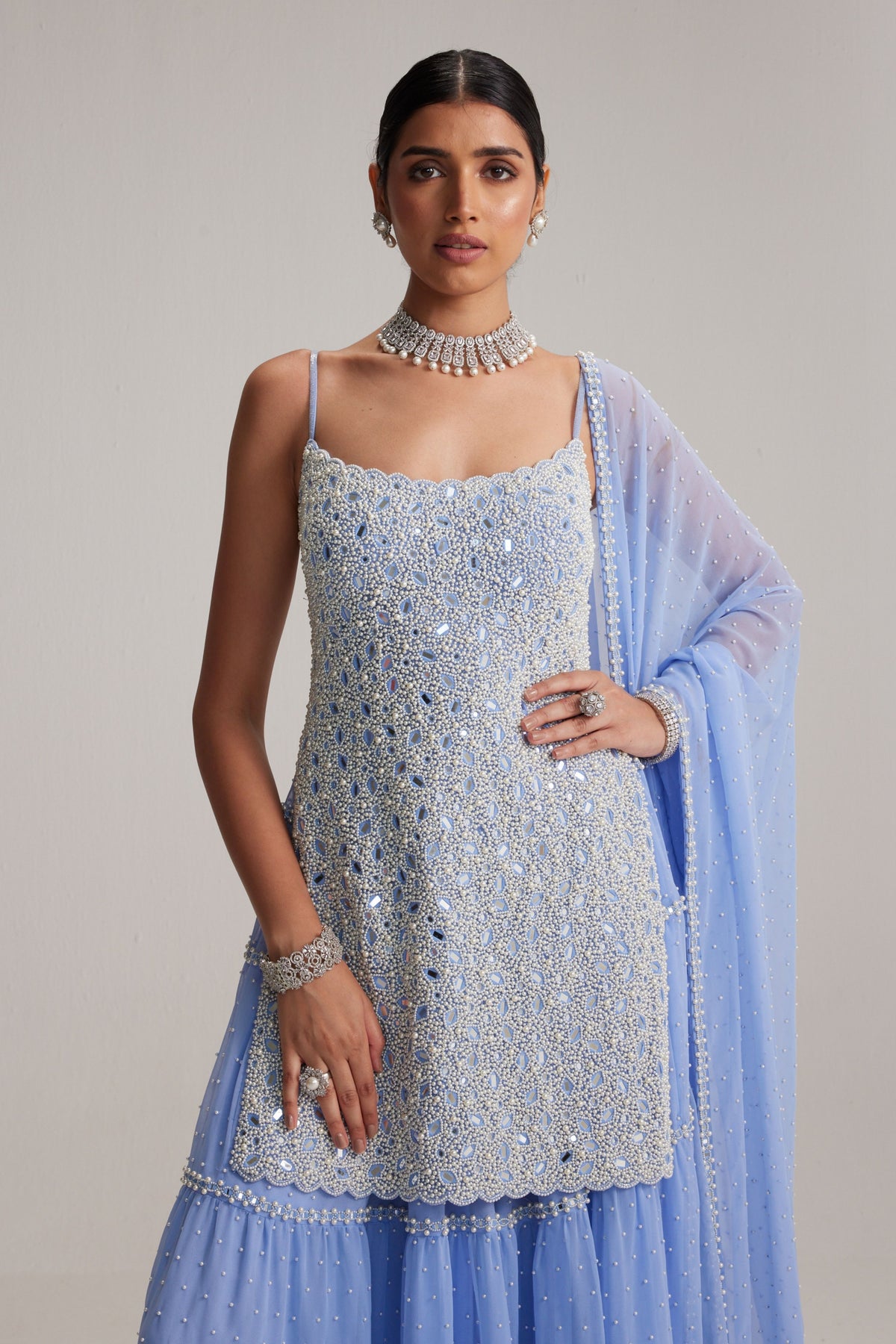 Dew Blue Sharara Set