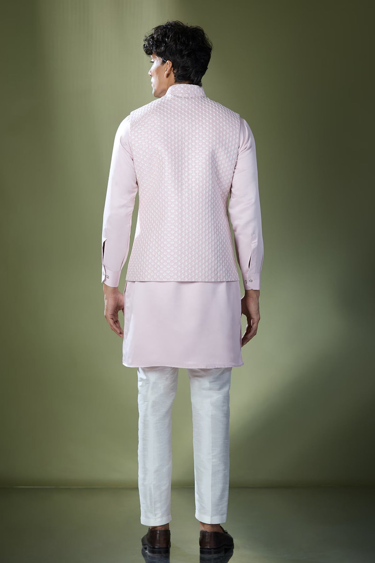 Baby Pink Embroidered Nehru Jacket Set