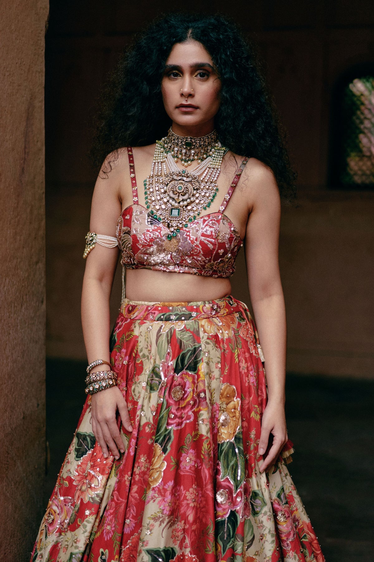 Red Map Printed Lehenga Set
