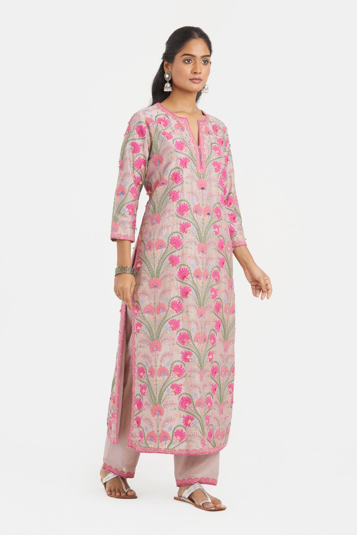 Appliqué Floral Lilac Kurta Set