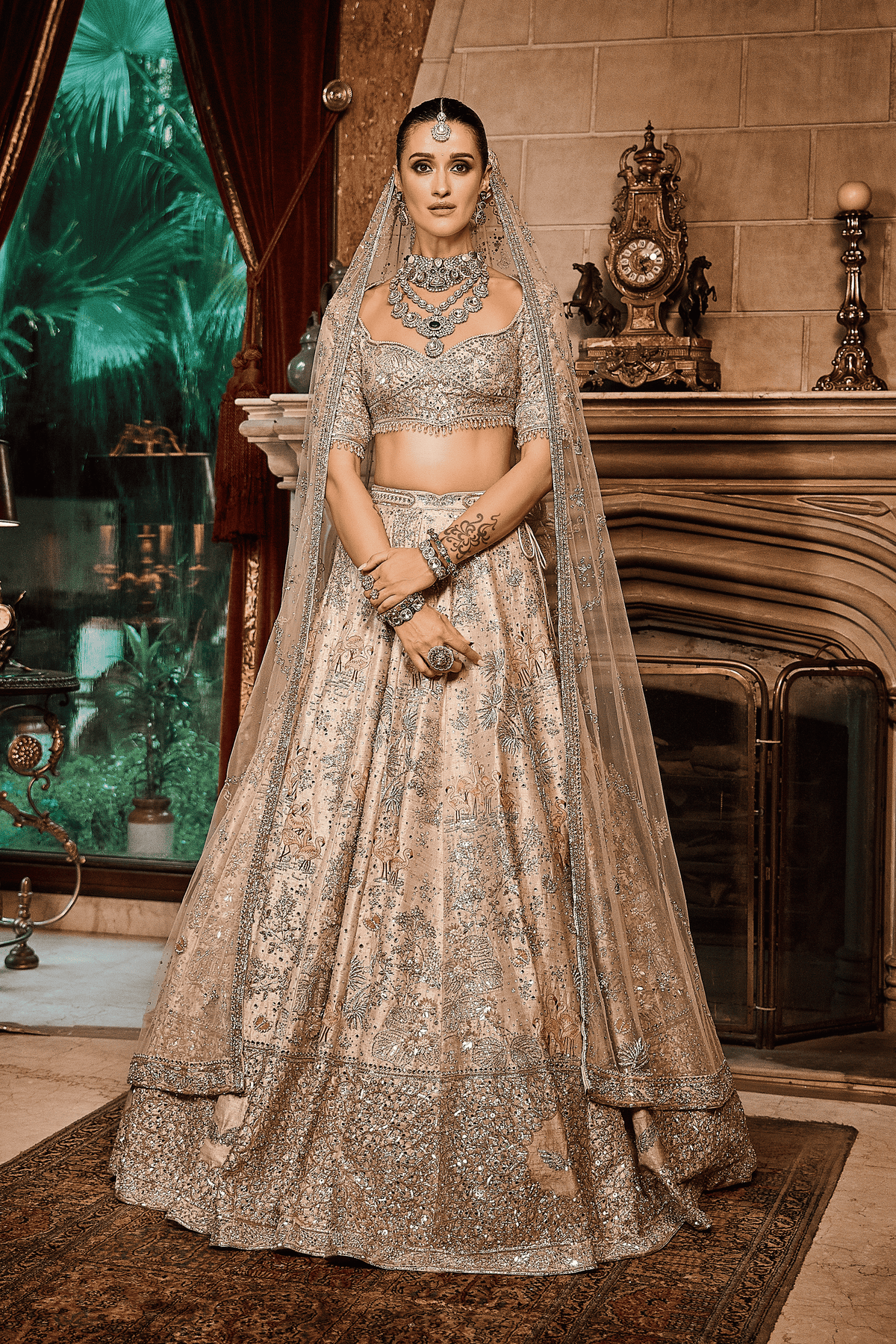 Ekru Flamingo Lehenga Set