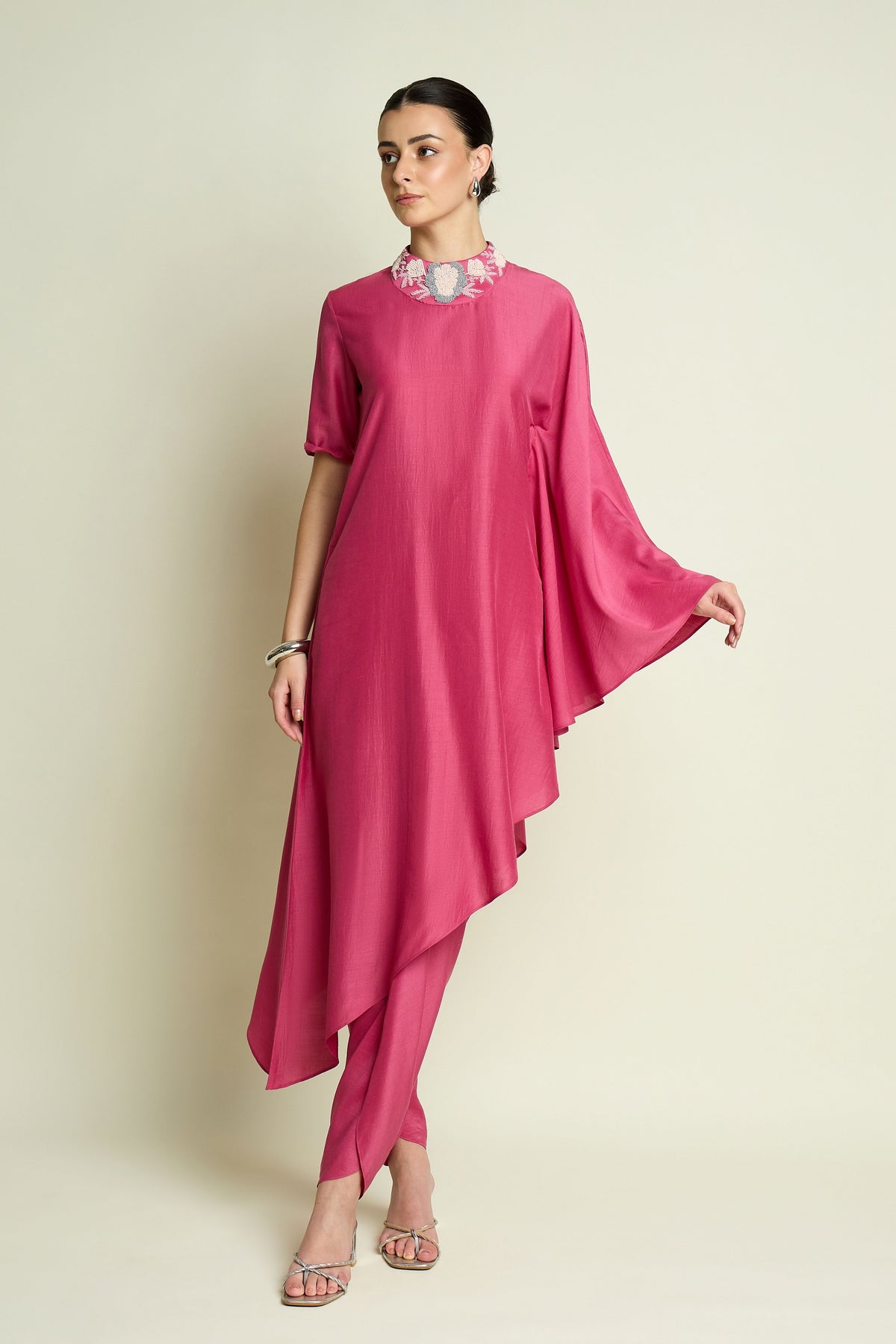 Pink Floral Draped Tunic Set