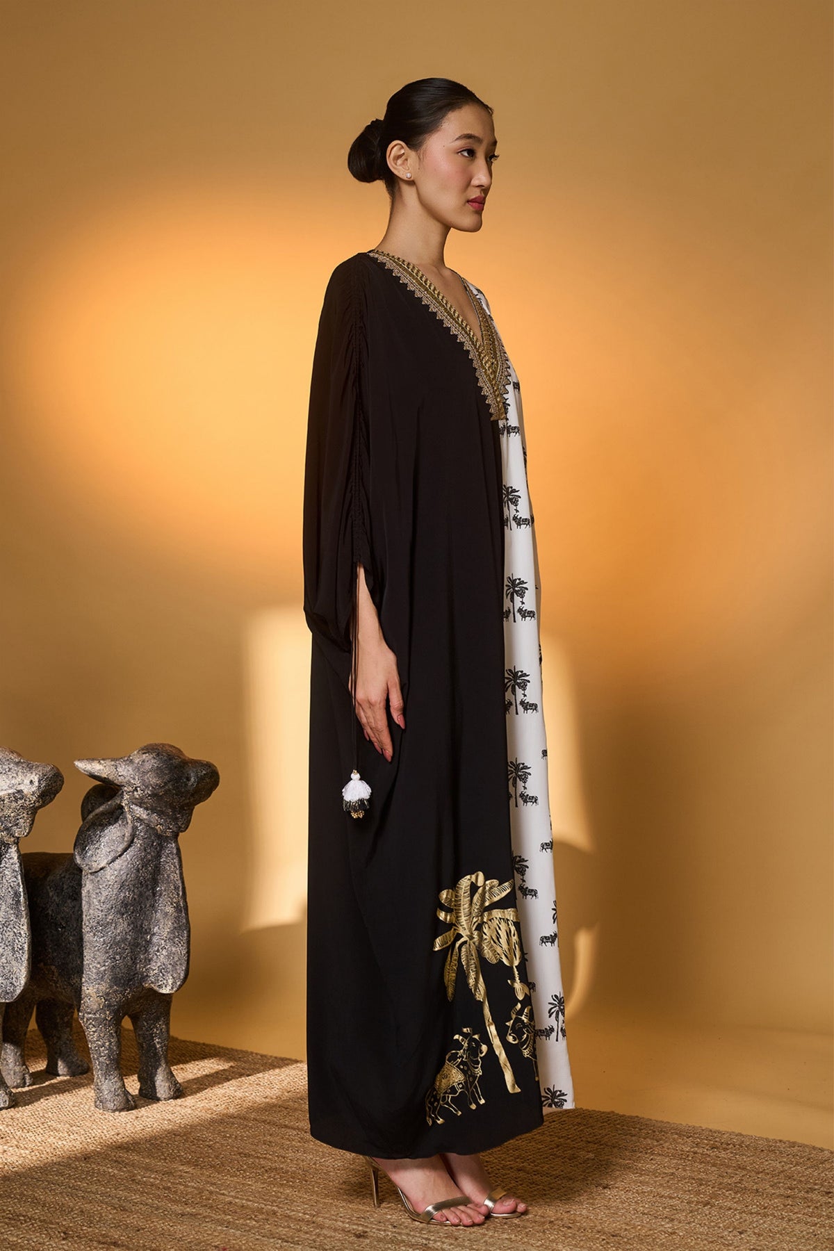Black White Tropical Nandi Kaftan