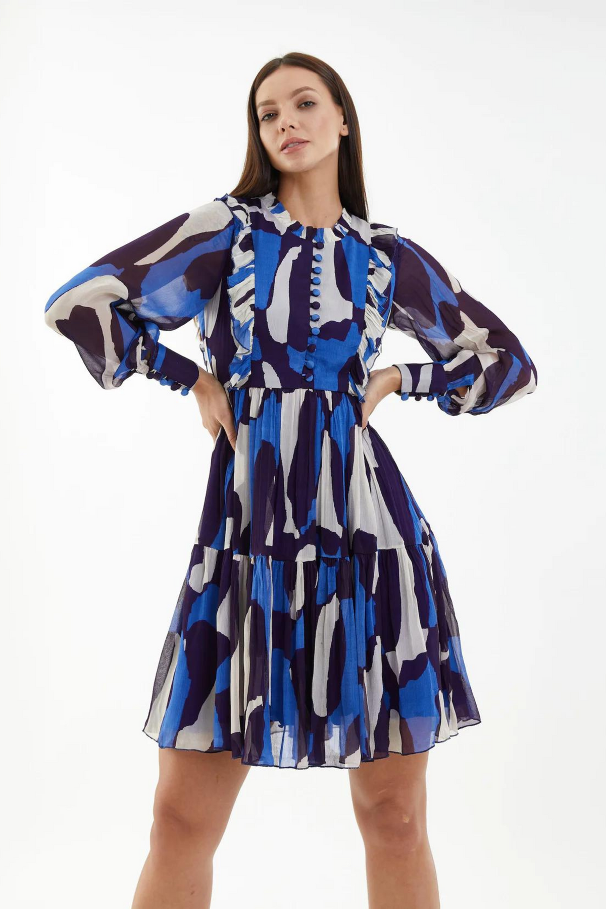Blue And White Abstract Short Dress