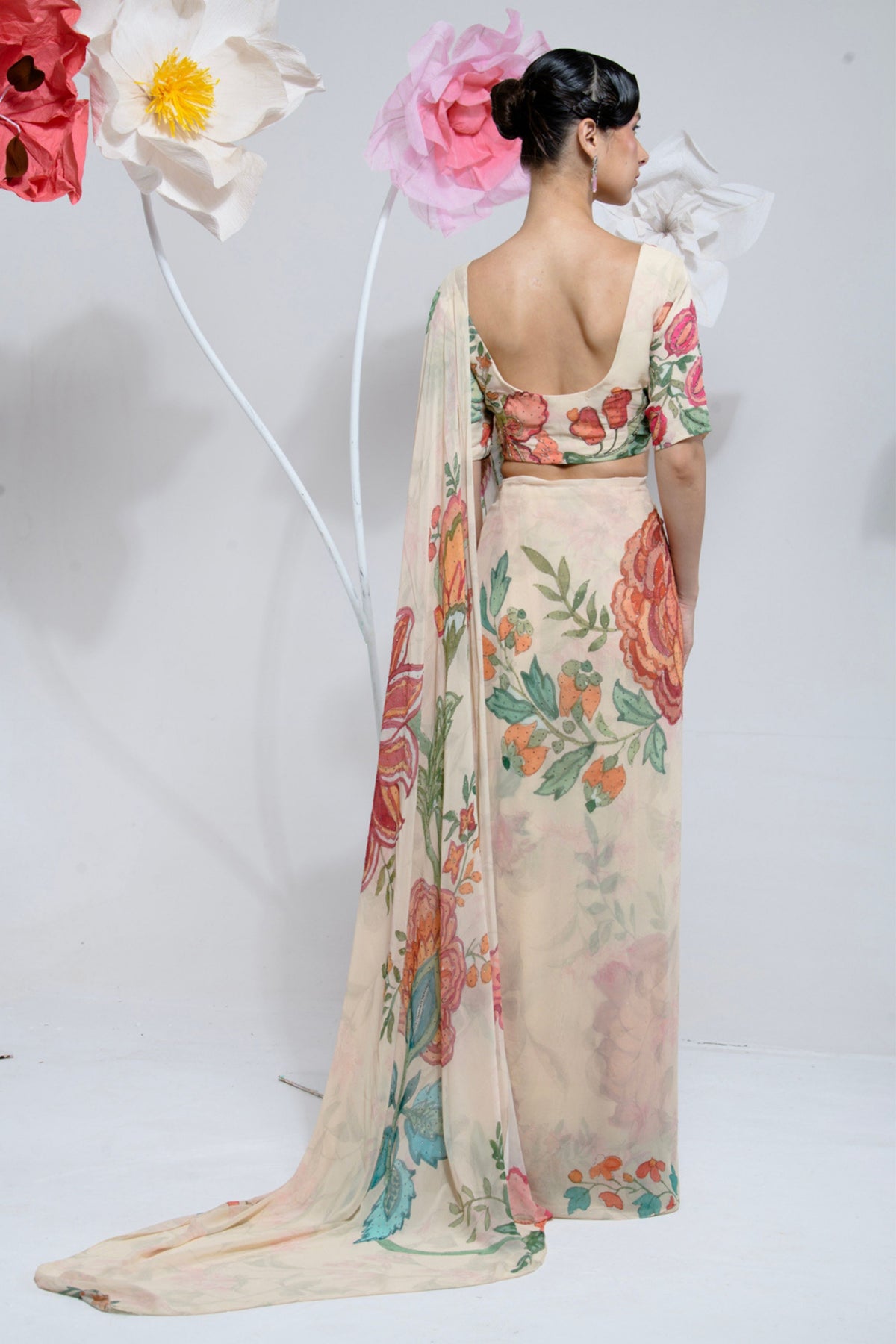Cream Georget Saree
