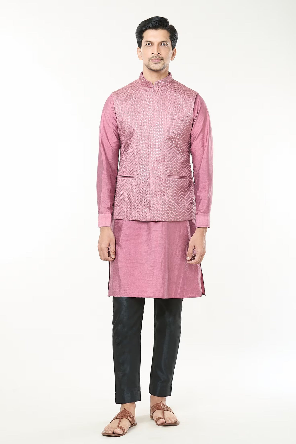 Mauve Pink Embroidered jacket Set