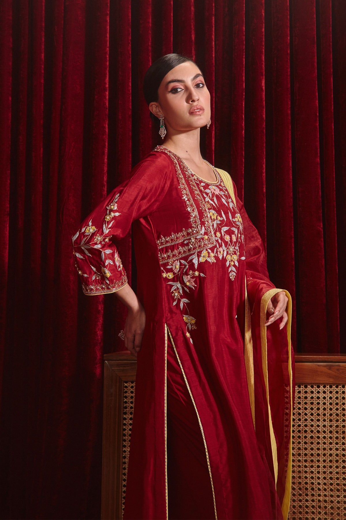 Wine Preeti Kurta Set