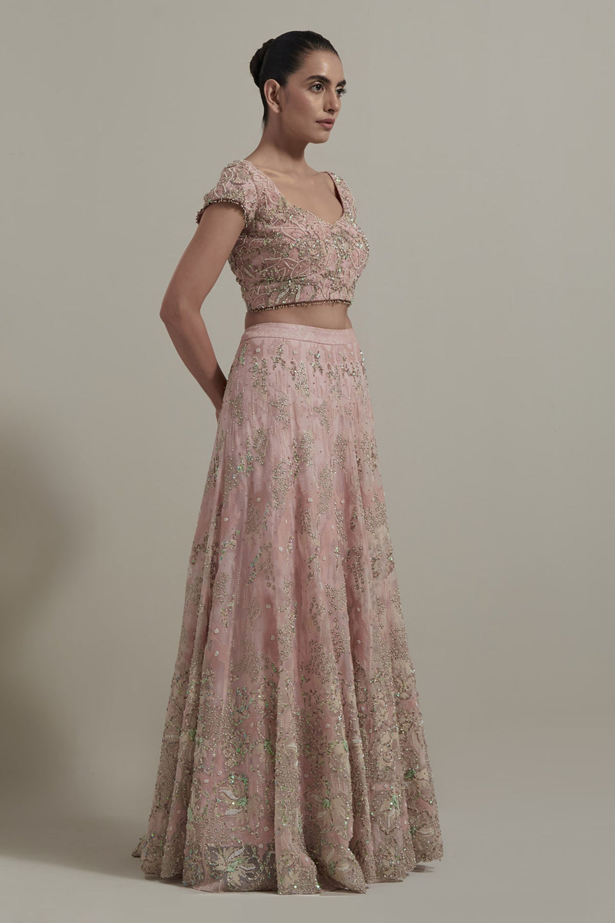 Pink Embroidered Lehenga Set