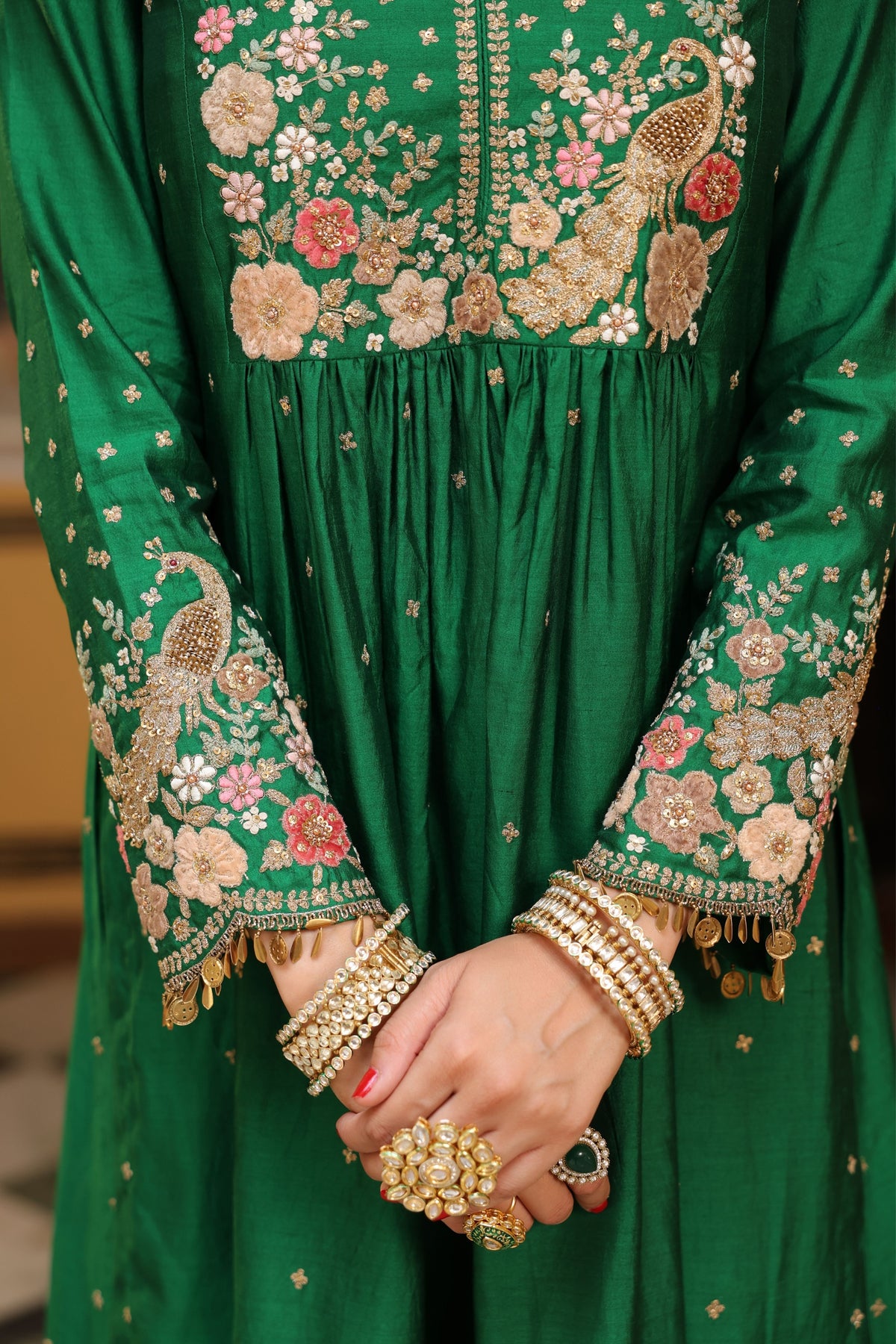 Green Ahista Mayur Kurta Set