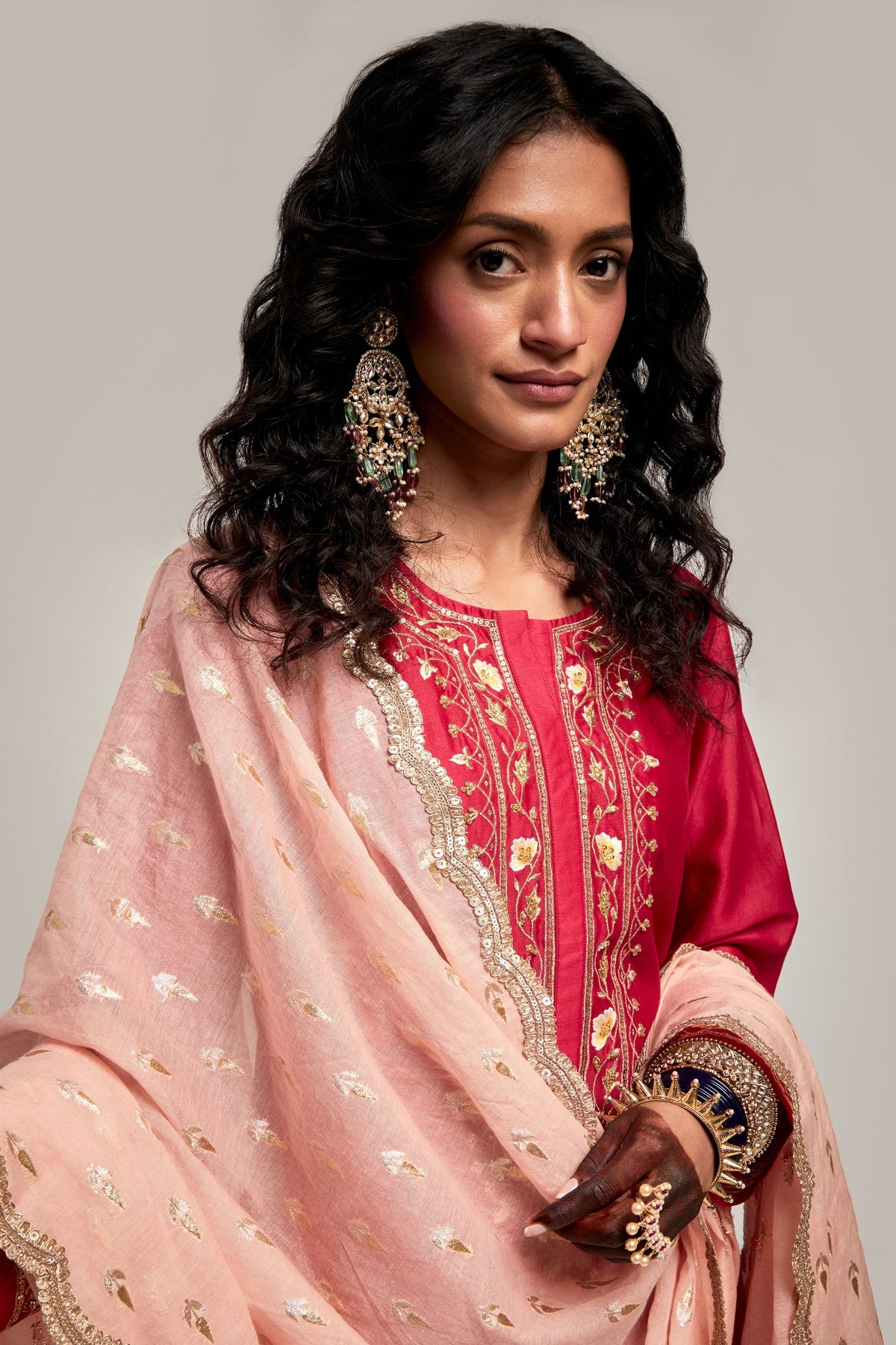 Red Embroidered Kurta Set