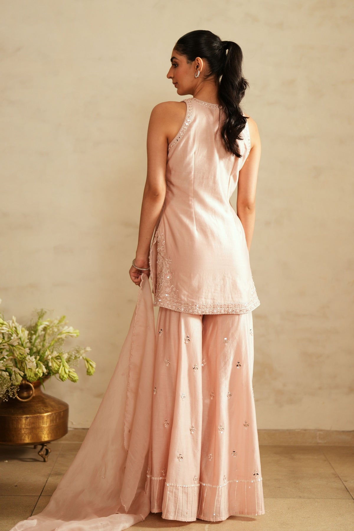 Baby Pink Princess Cut Top Sharara Set