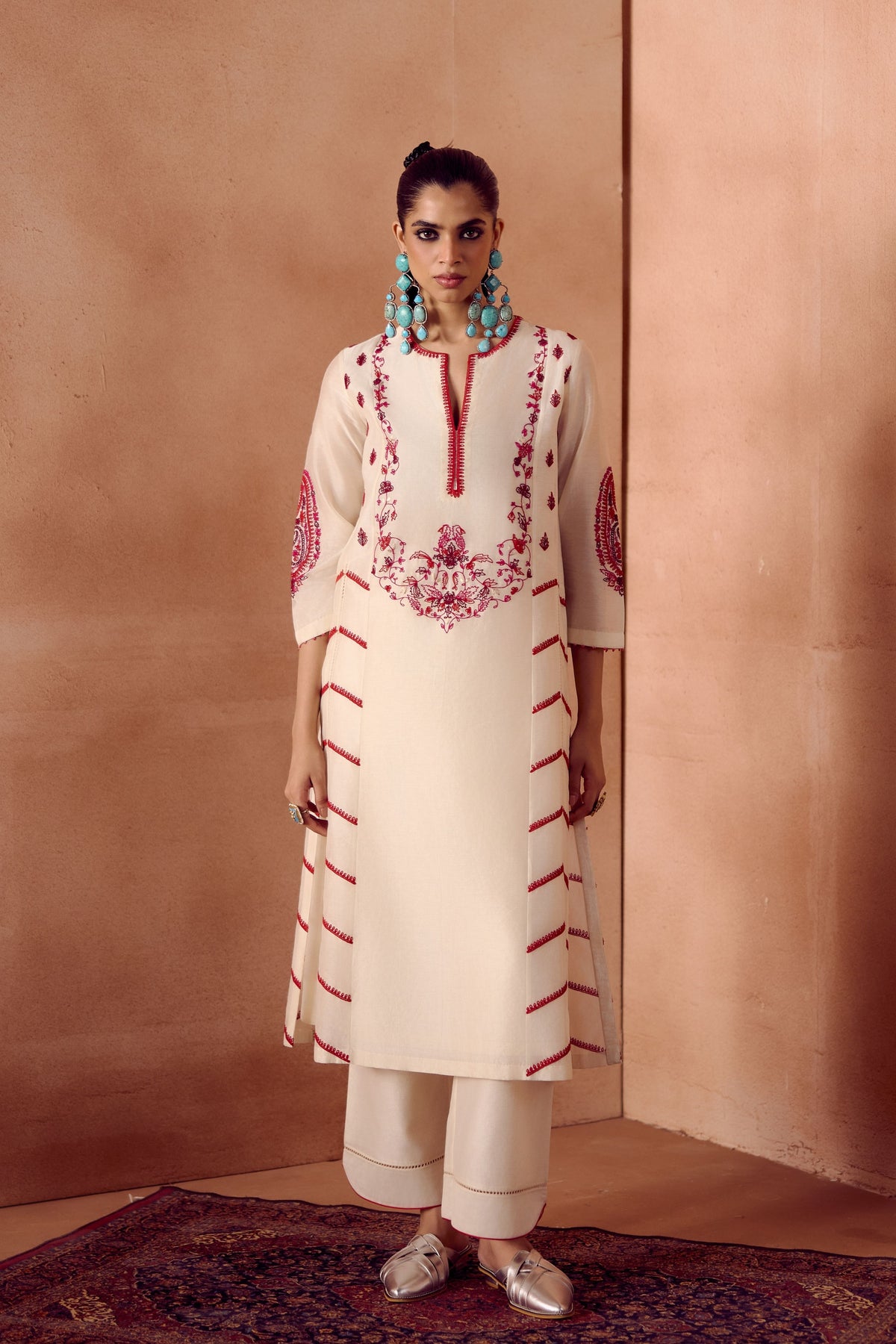 Ivory Red Kurta Set