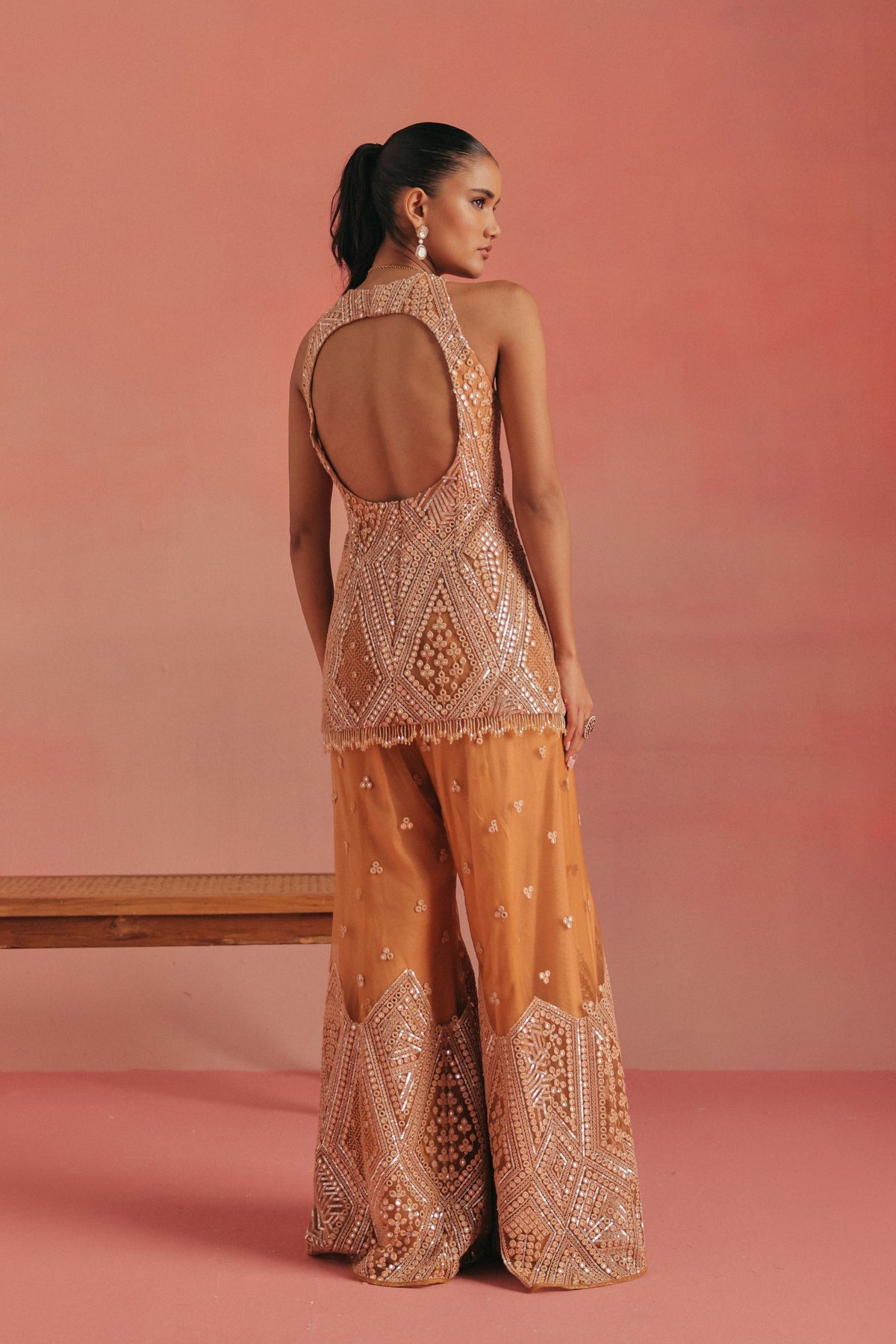 Backless Peplum Sharara Set