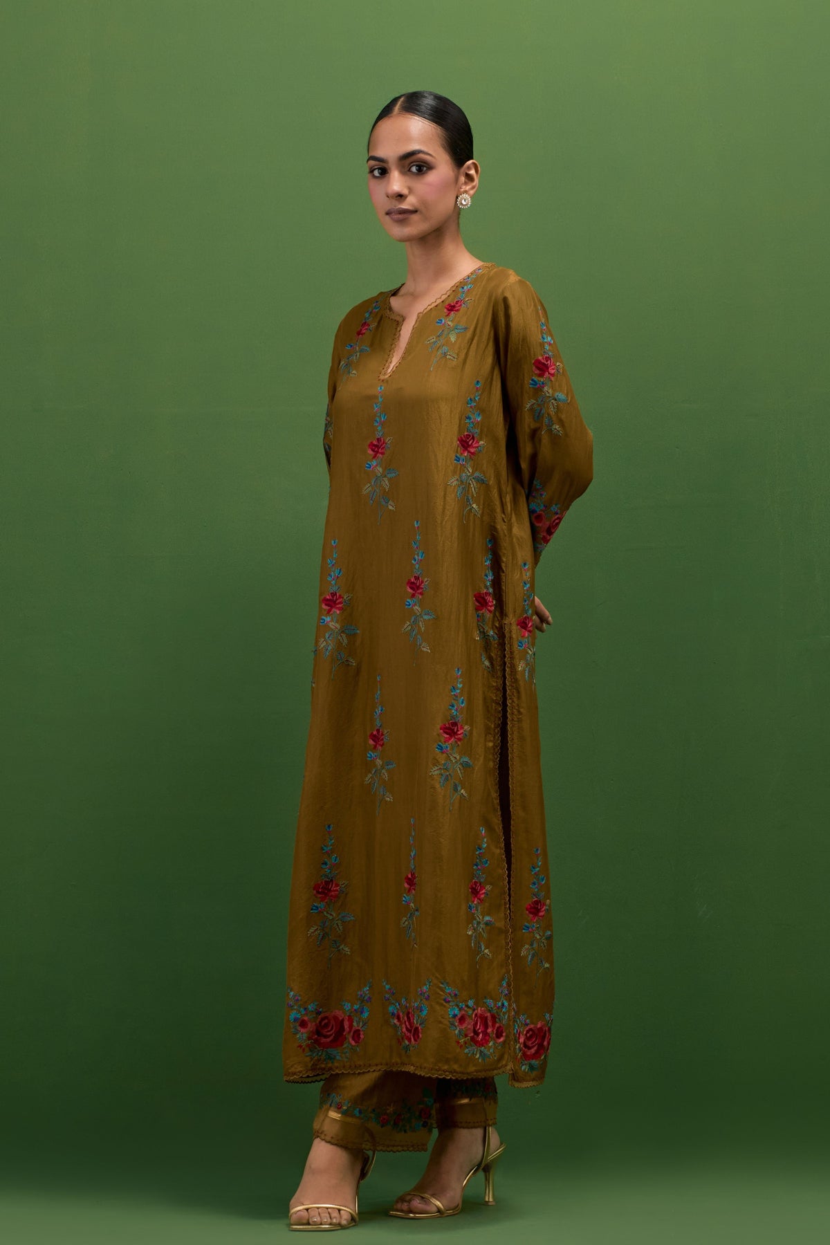 Golden Olive Slit Kurta Set