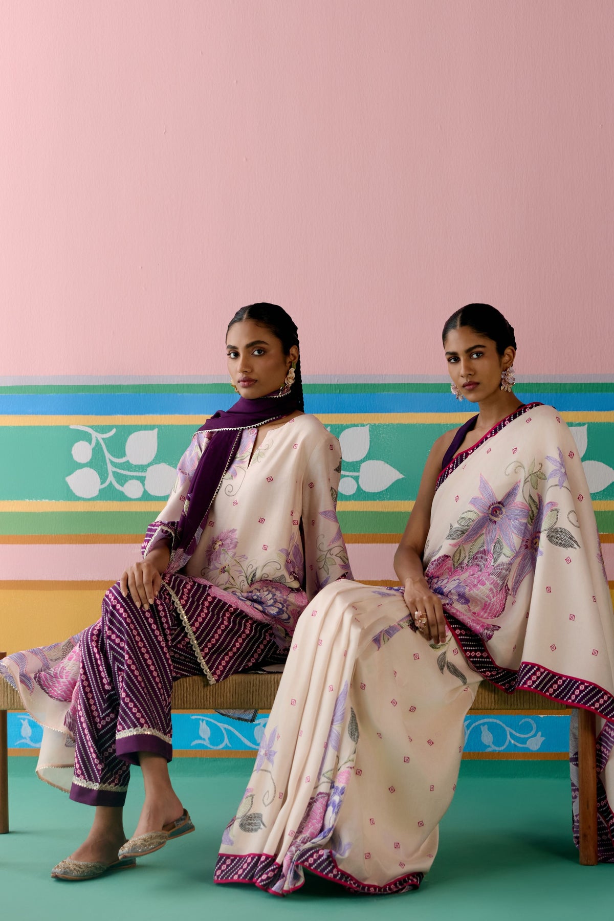 Ecru Purple Ikkat Saree
