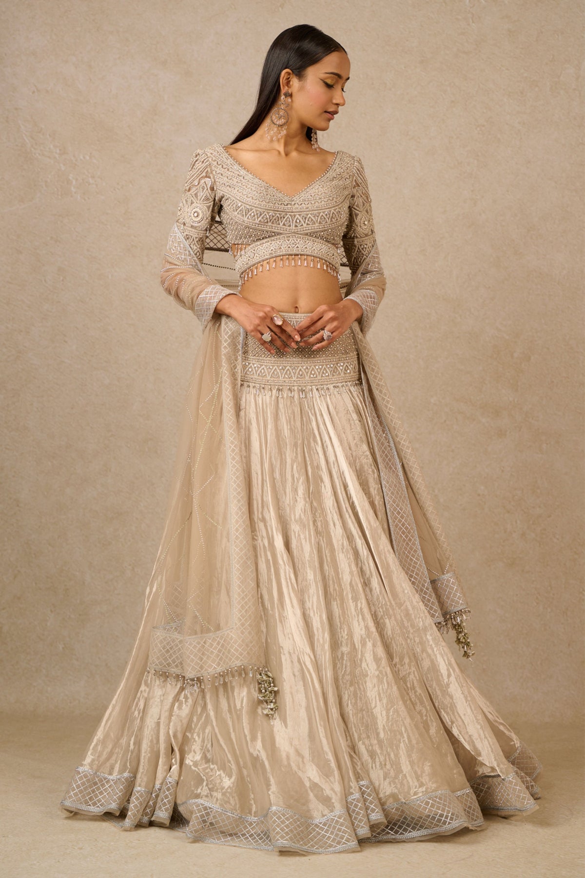 Oyster Tissue Lehenga
