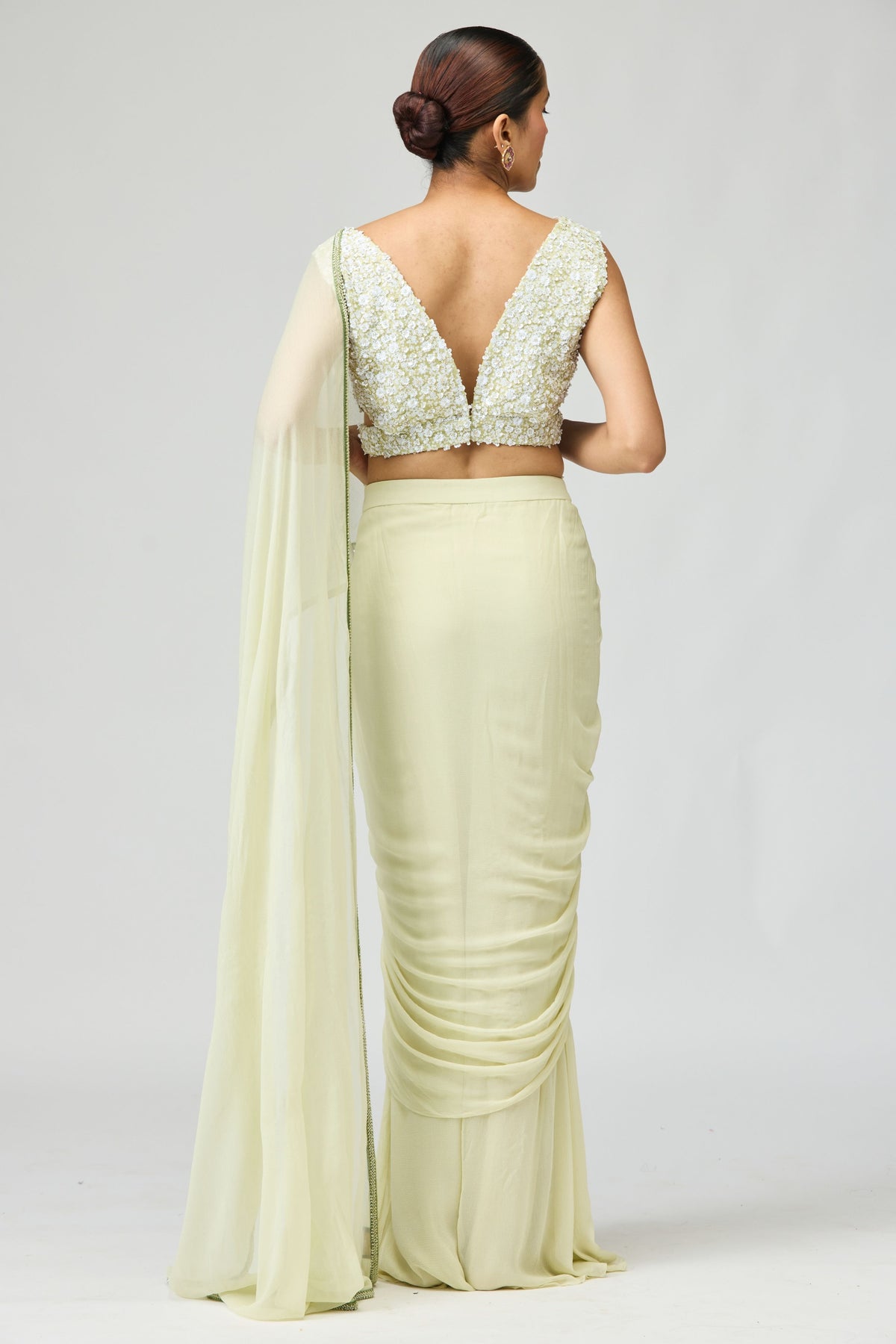 Silk Chiffon Lime Green  Saree