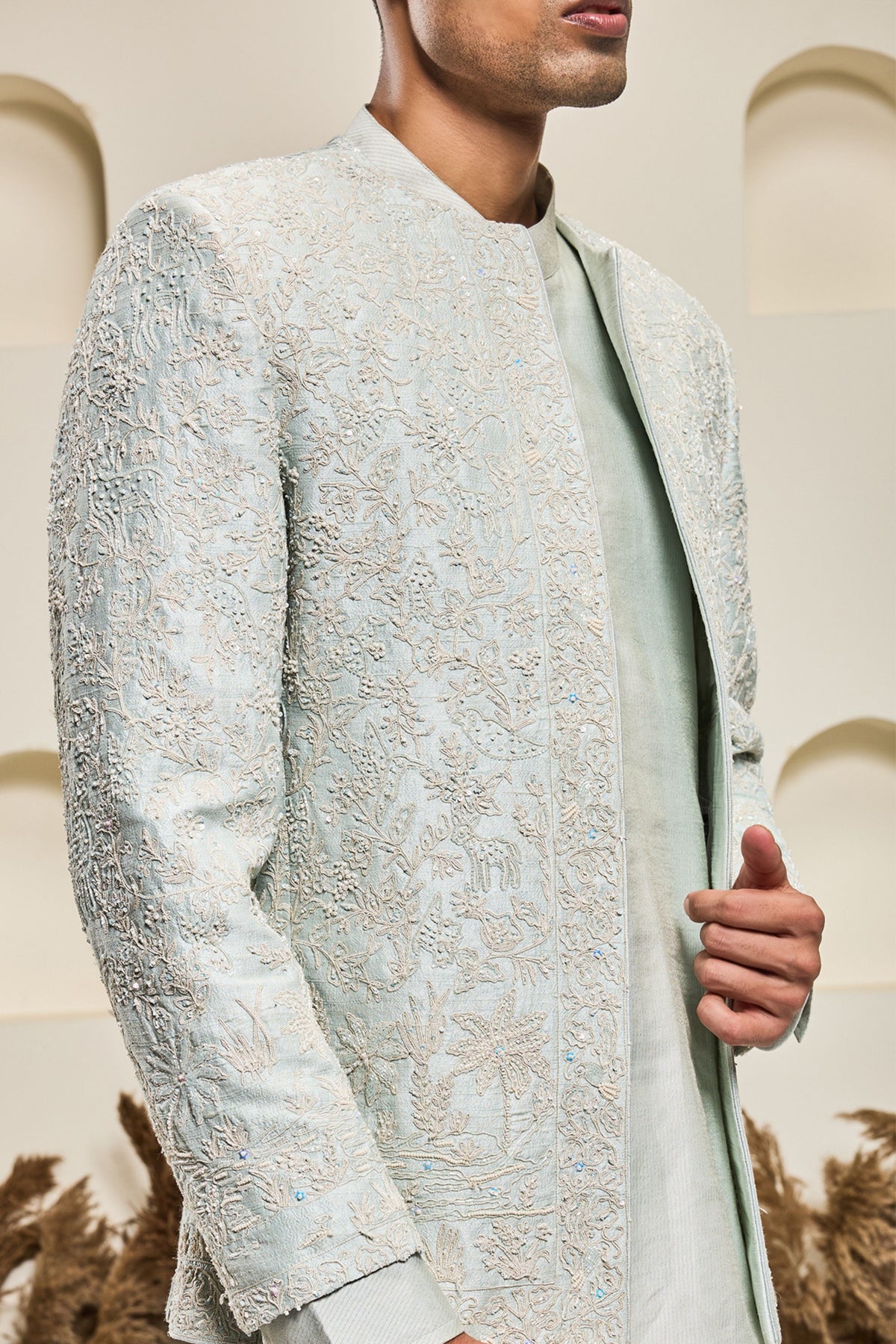 Open Ice Blue Bandhgala Set