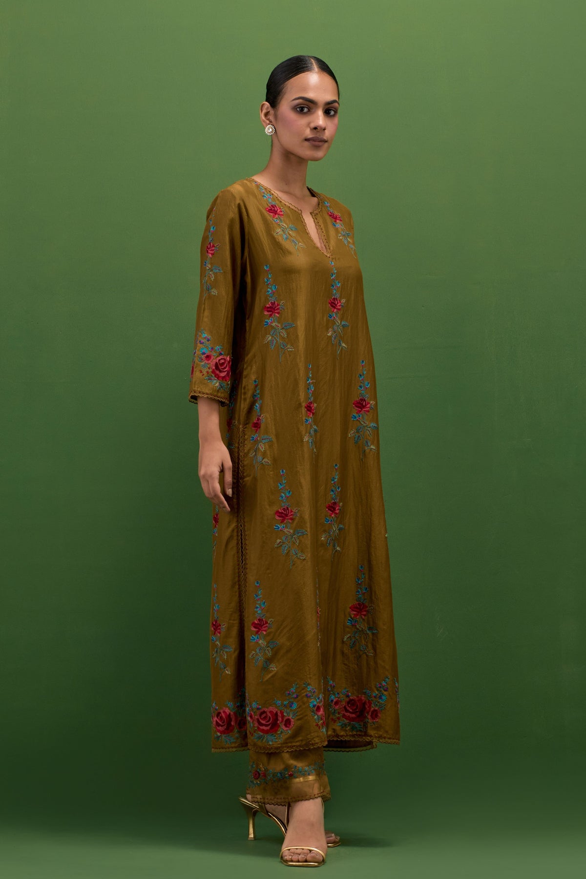 Golden Olive Slit Kurta Set