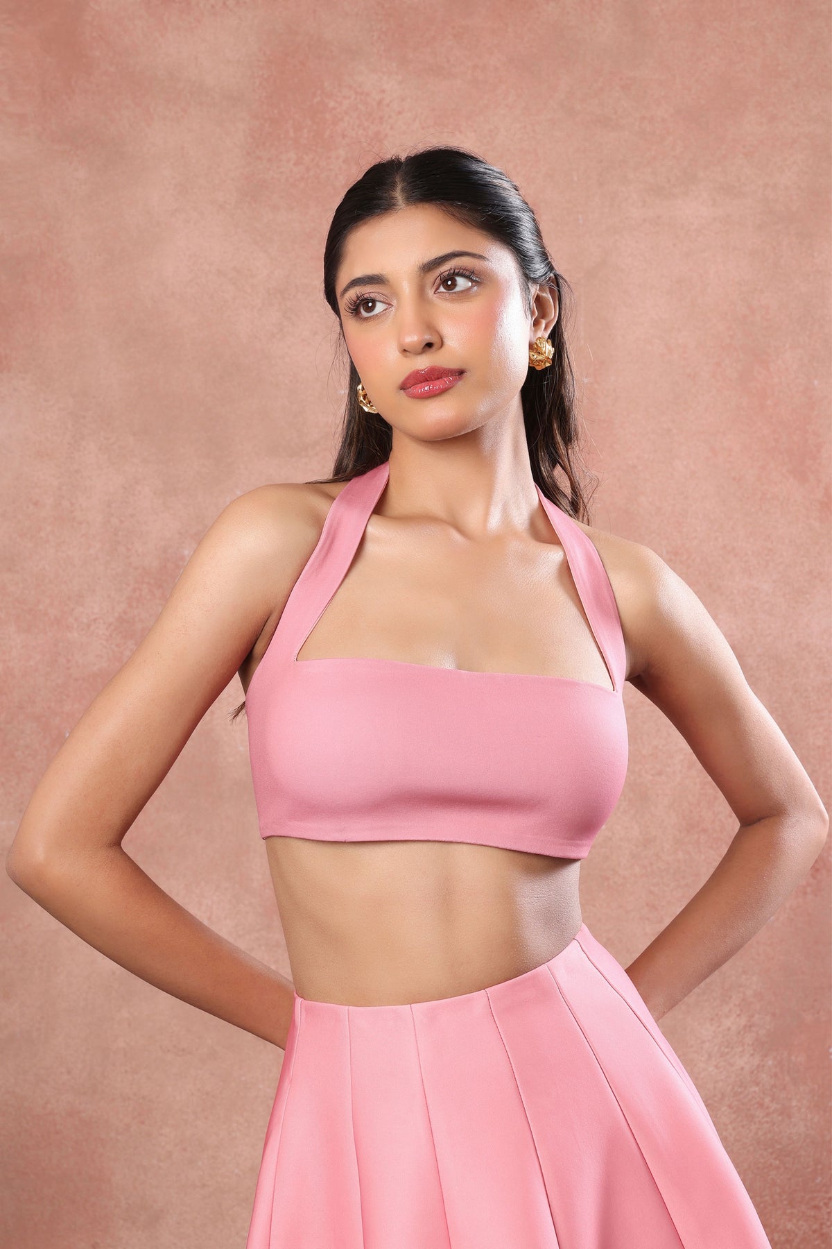Pink Printed Skirt With Top