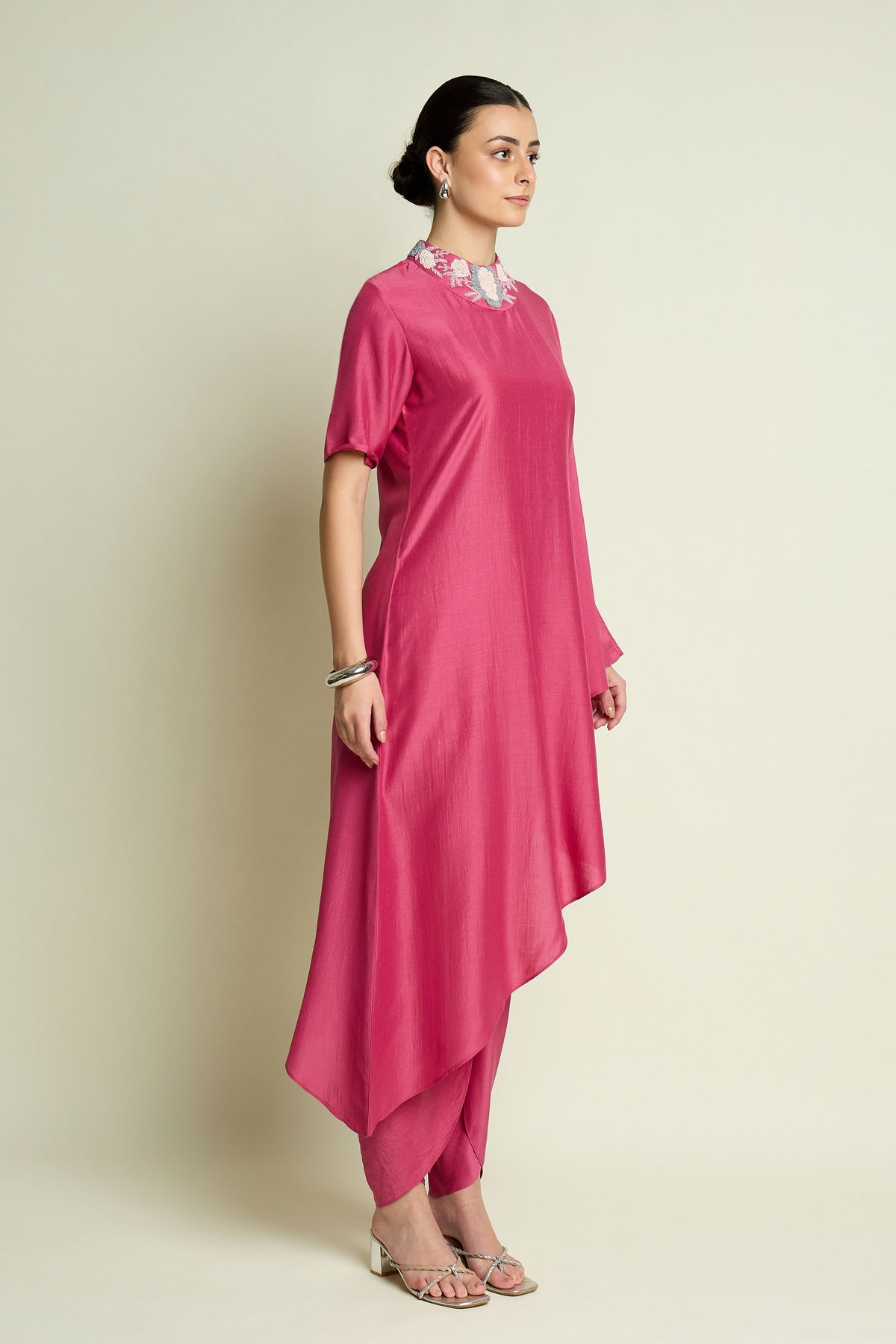 Pink Floral Draped Tunic Set