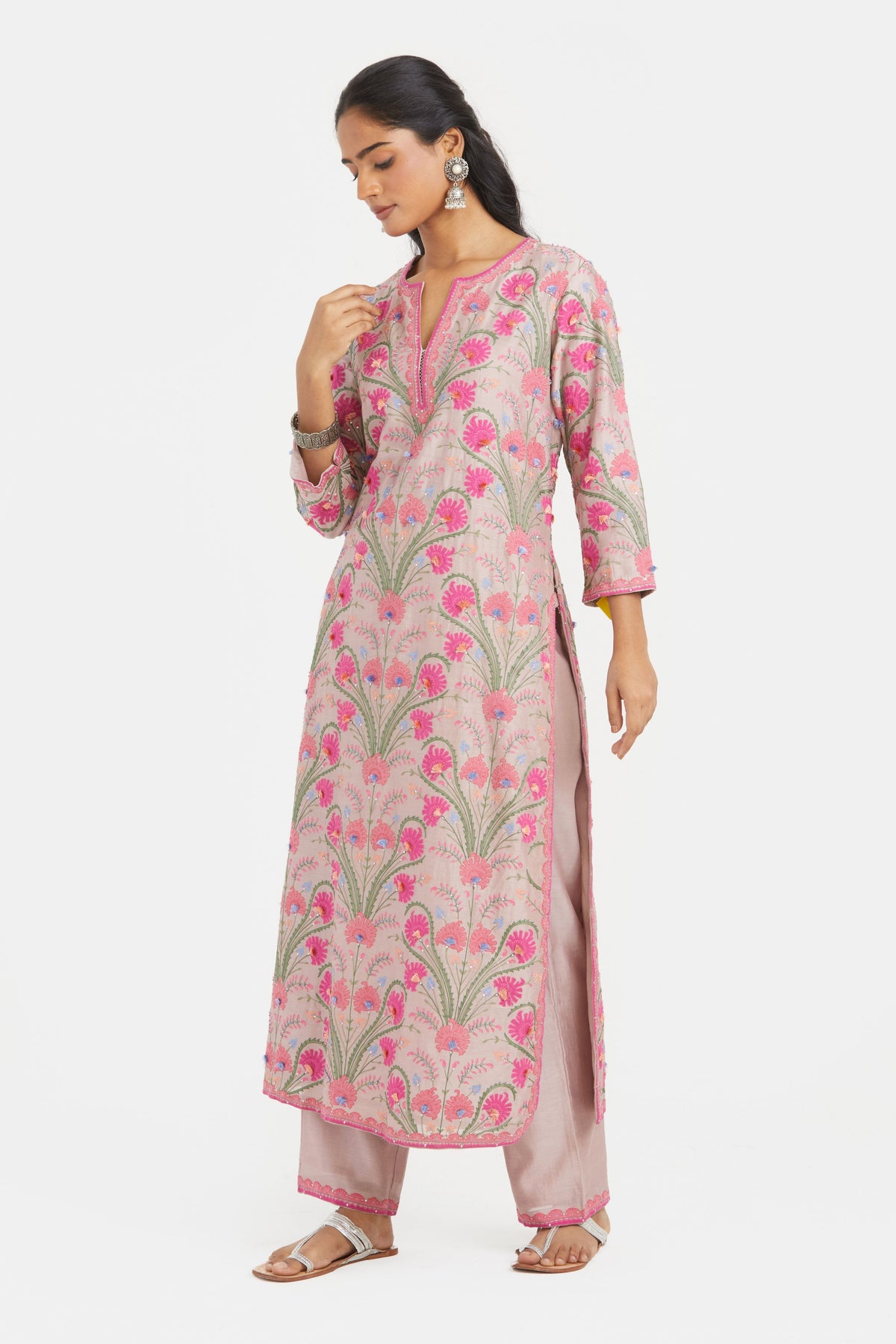 Appliqué Floral Lilac Kurta Set