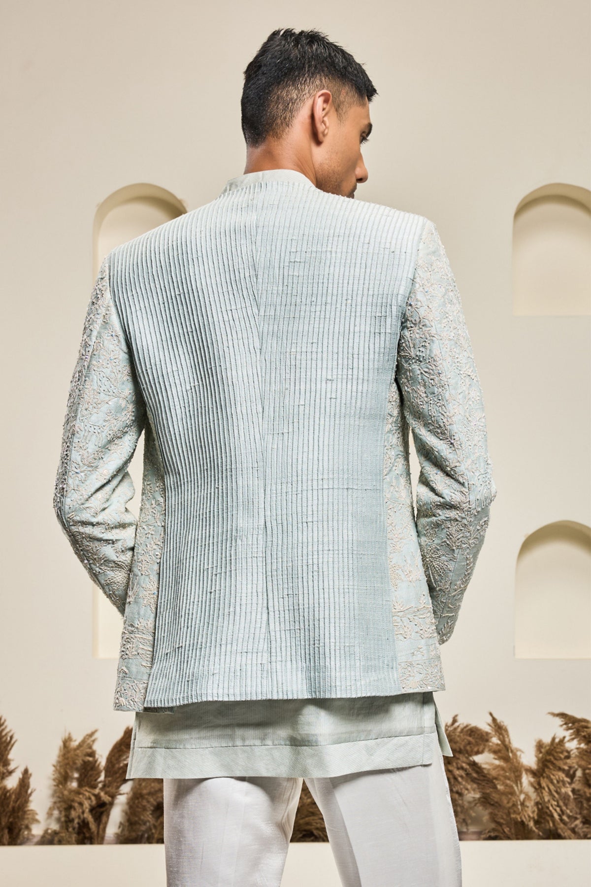 Open Ice Blue Bandhgala Set