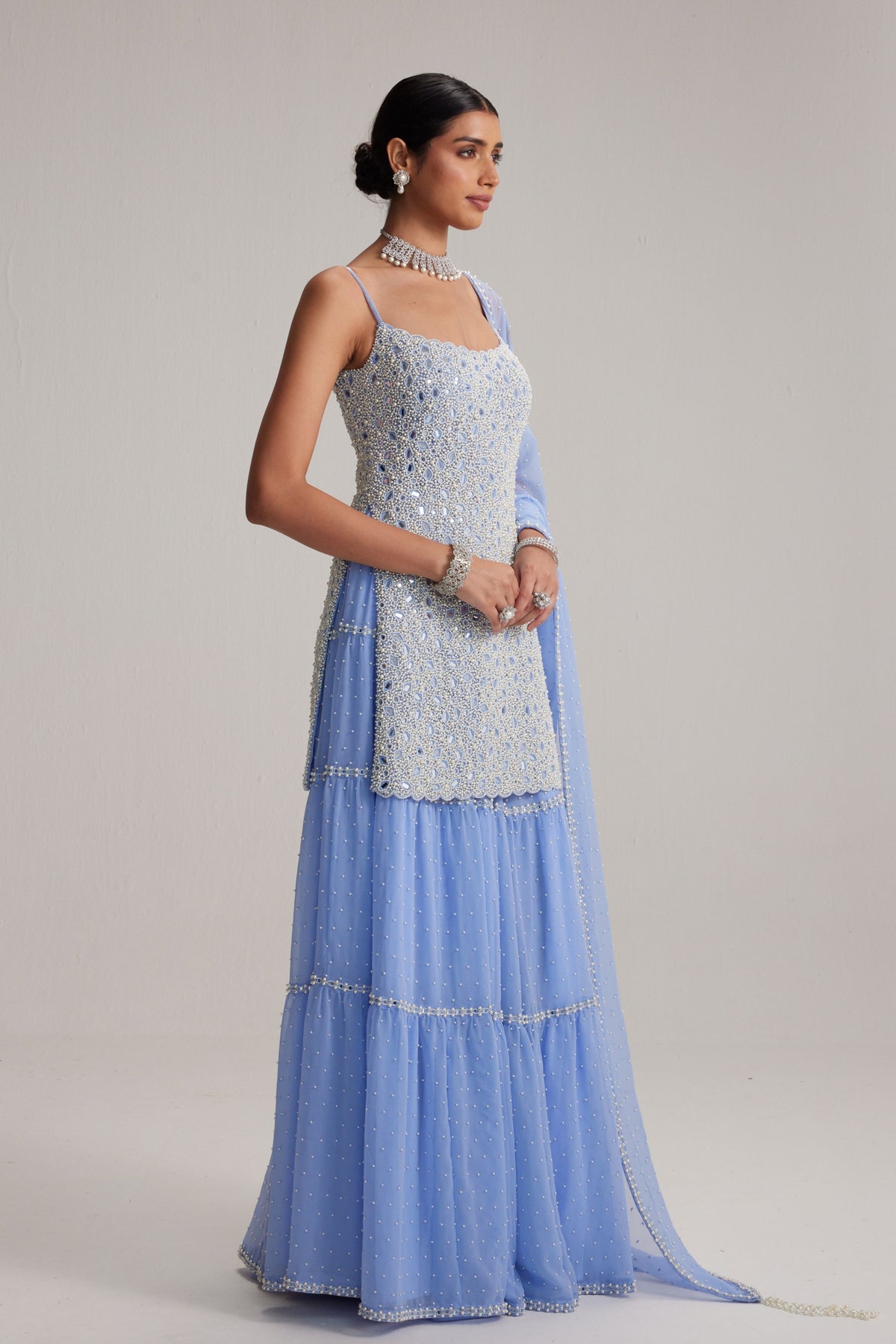 Dew Blue Sharara Set