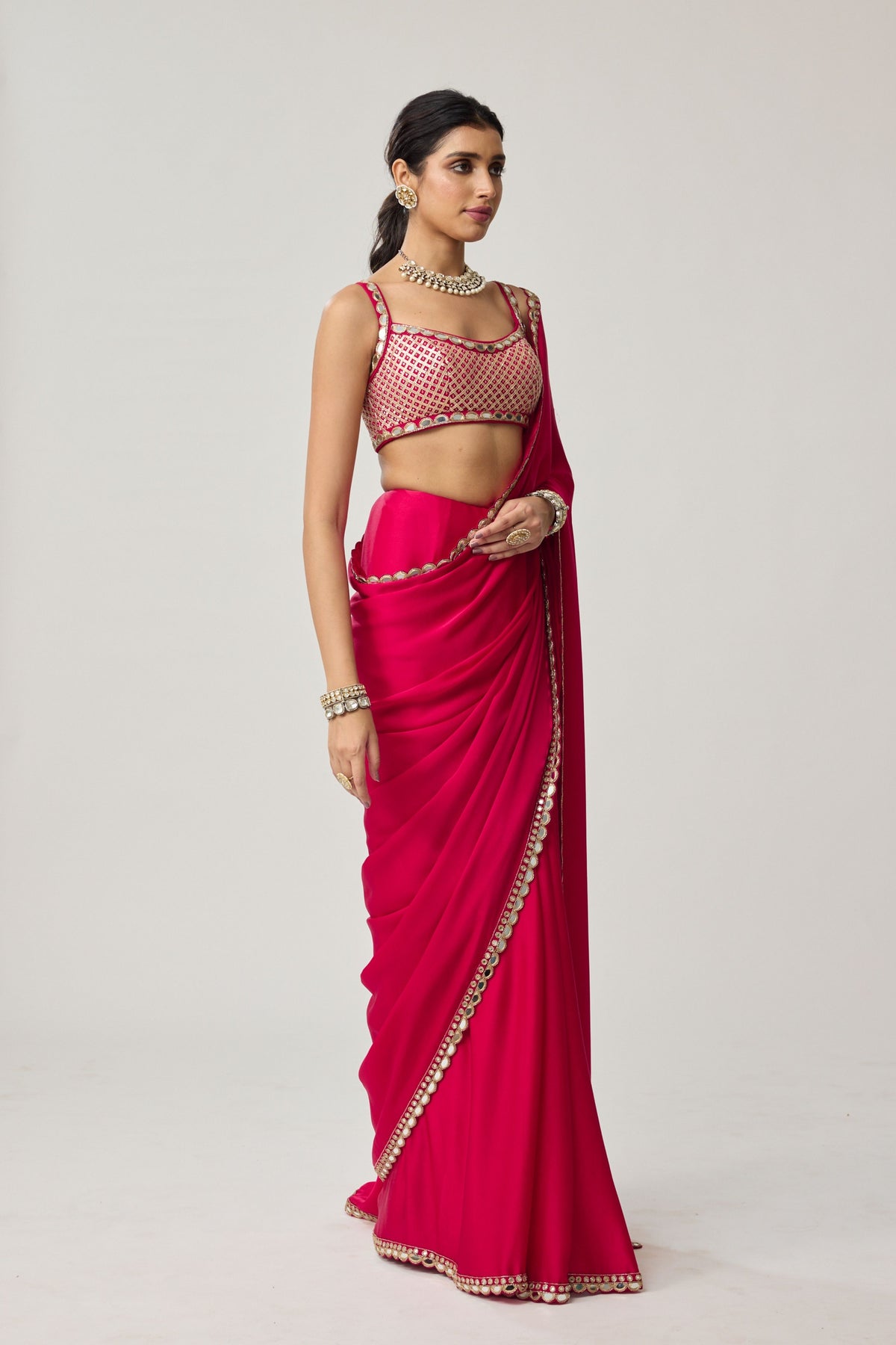 Crimson Red Embroidered Saree Set