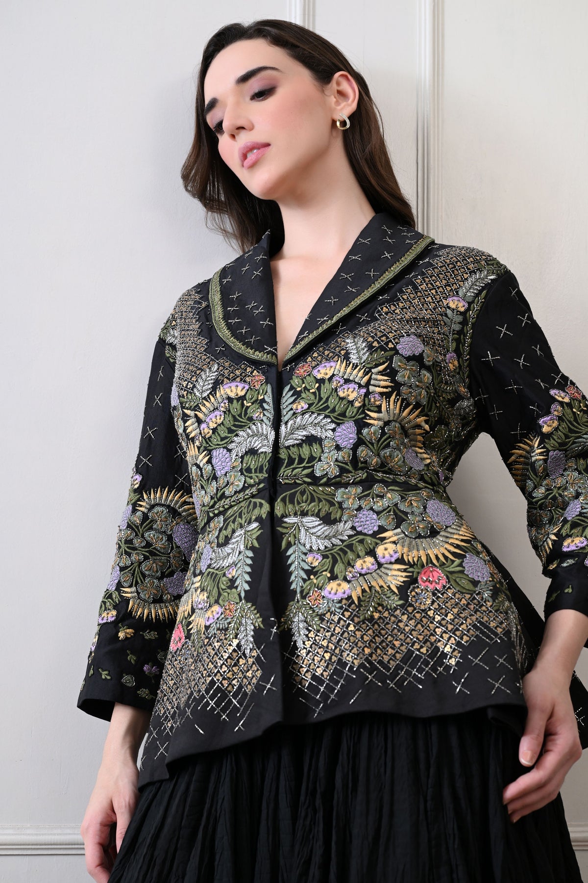 Black Zardozi Embroidered Jacket Set