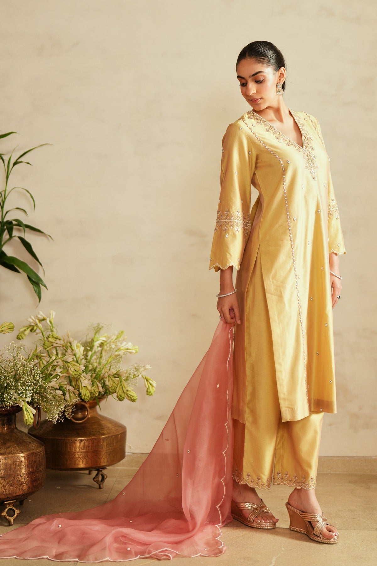 Mustard Green Kurta Set