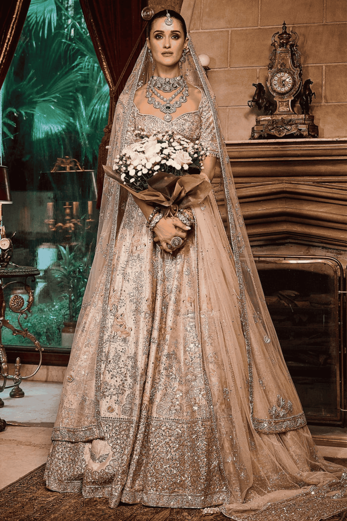 Ekru Flamingo Lehenga Set