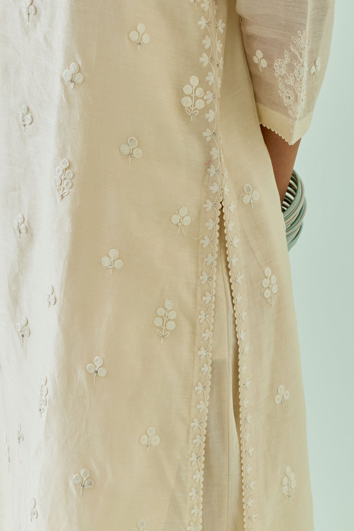 Off White Embroidered Straight Kurta Set