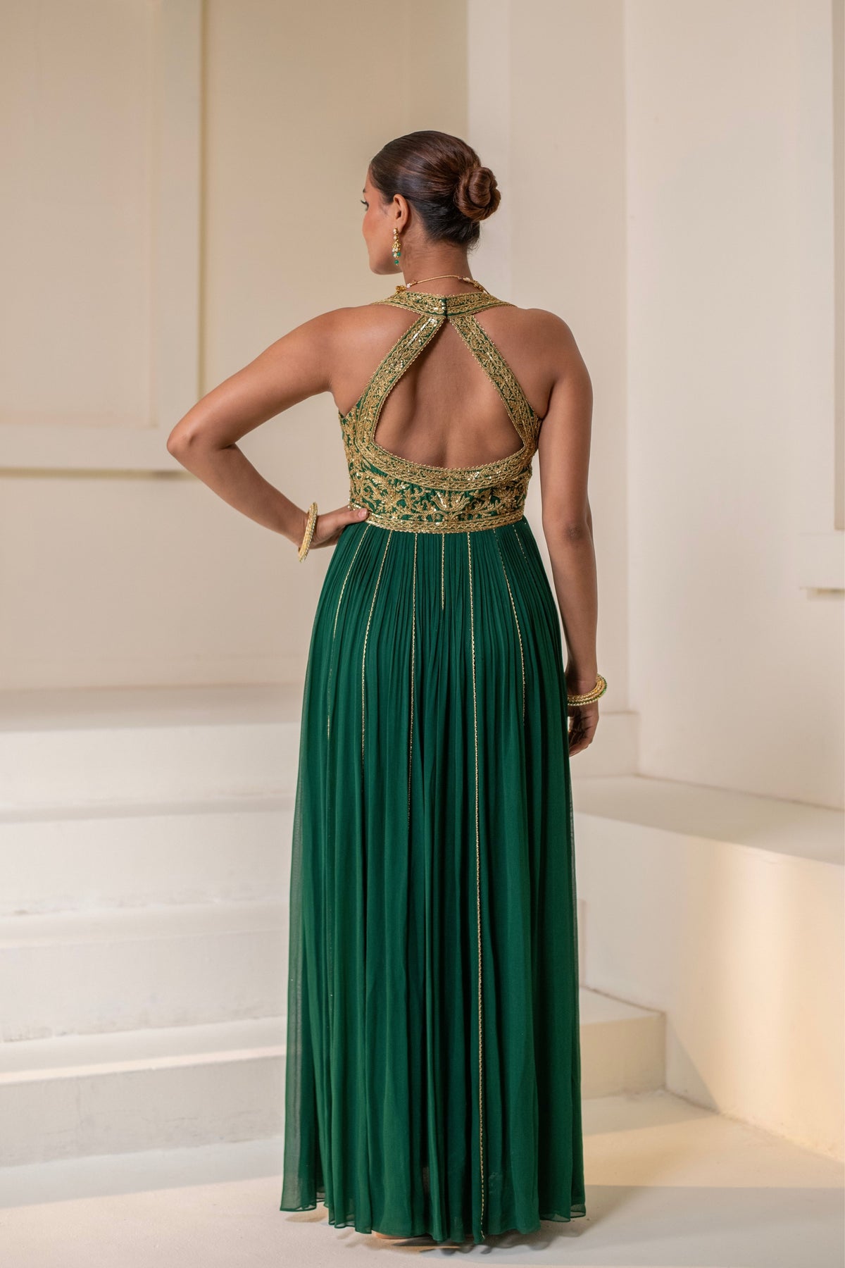 Emerald Green Sleeveless Embellished  Anarkali