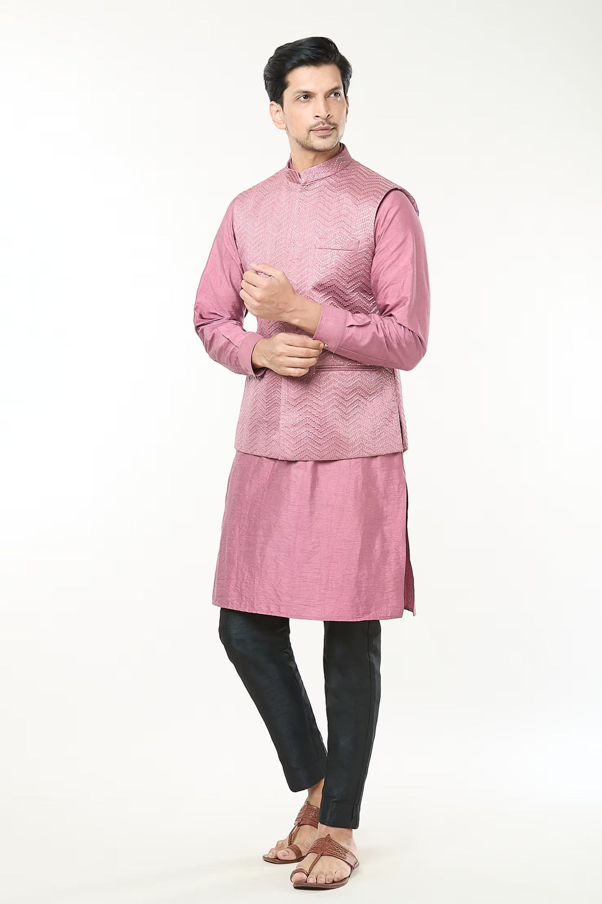 Mauve Pink Embroidered jacket Set