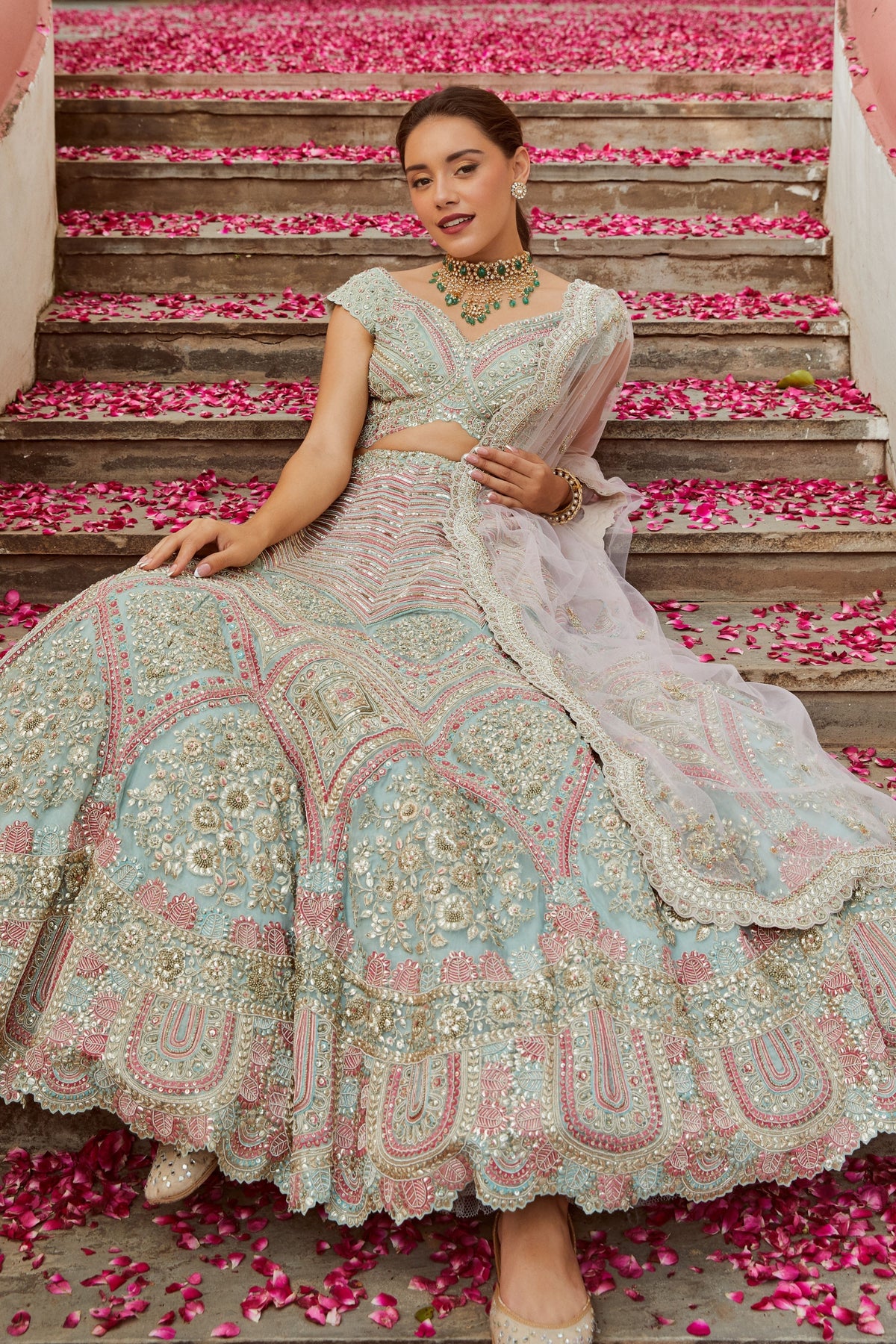 Sea green embroidered lehenga set