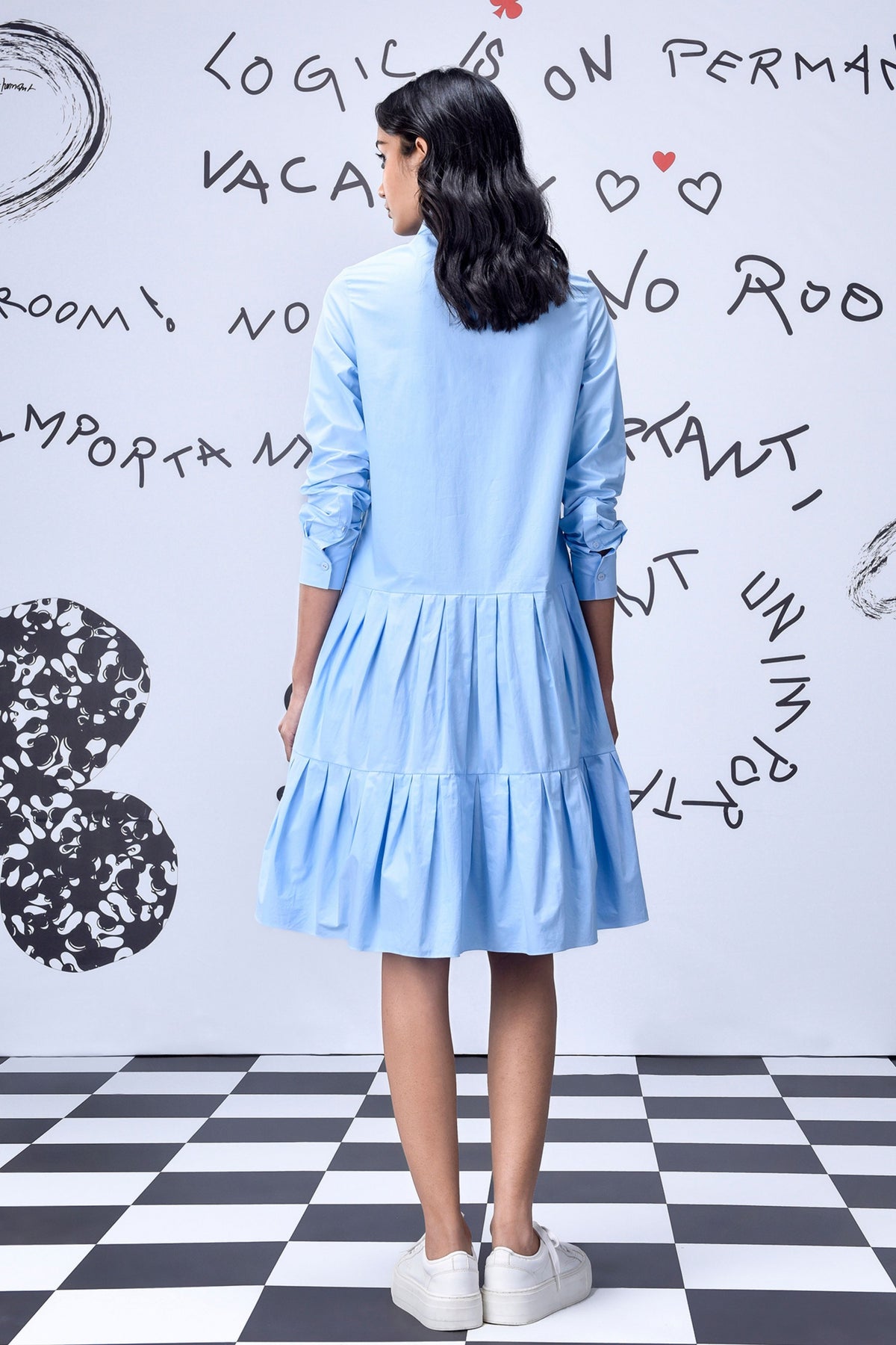Sequenced Placket Dress Light Blue